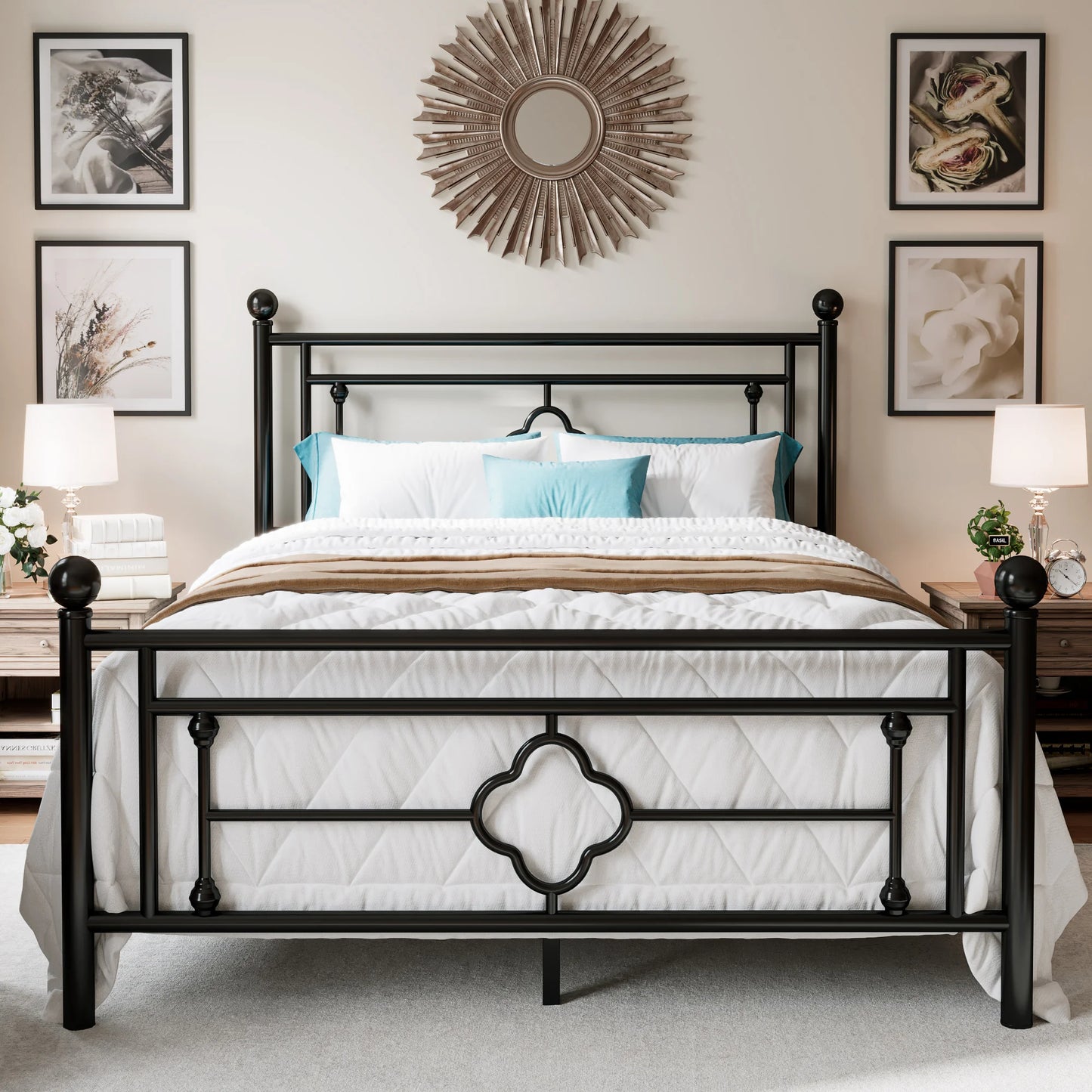 Hoomic Vintage Style Metal Platform Bed Frame Wrought Iron Headboard