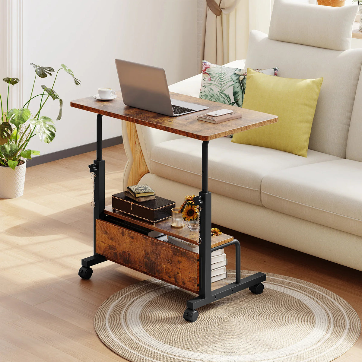 JHK Adjustable Height Mobile Standing Desk Locking Wheels Metal Frame