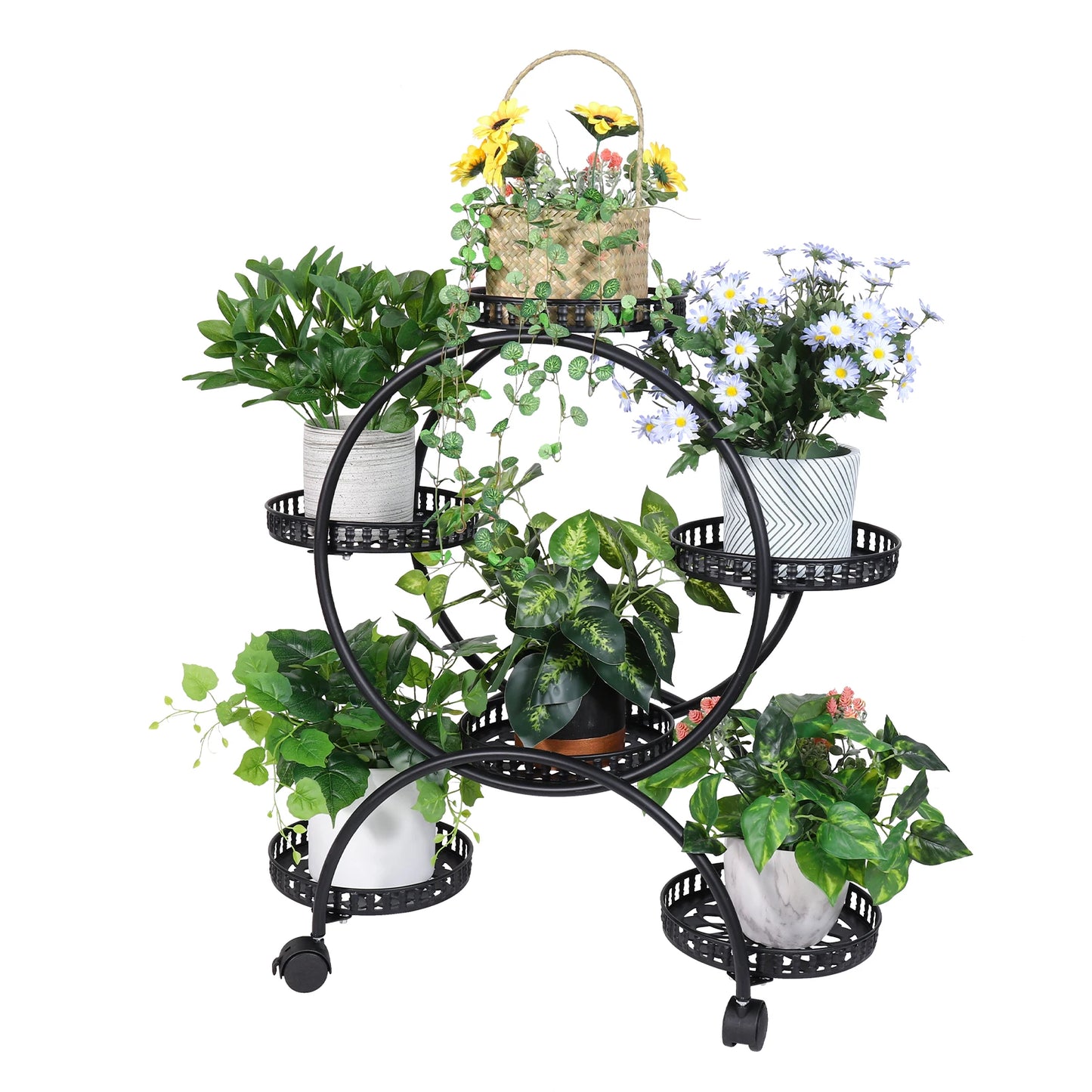 BINGOPAW 6-Tier Metal Plant Stand with Wheels Indoor Outdoor Garden
