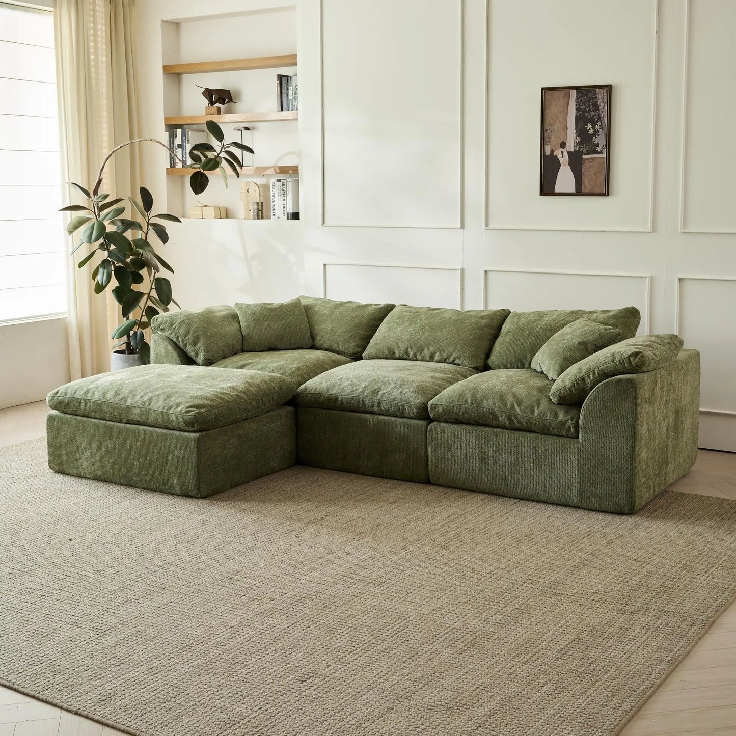 Yeflixvrau L-Shaped 3-Seater Modular Sofa With Ottoman
