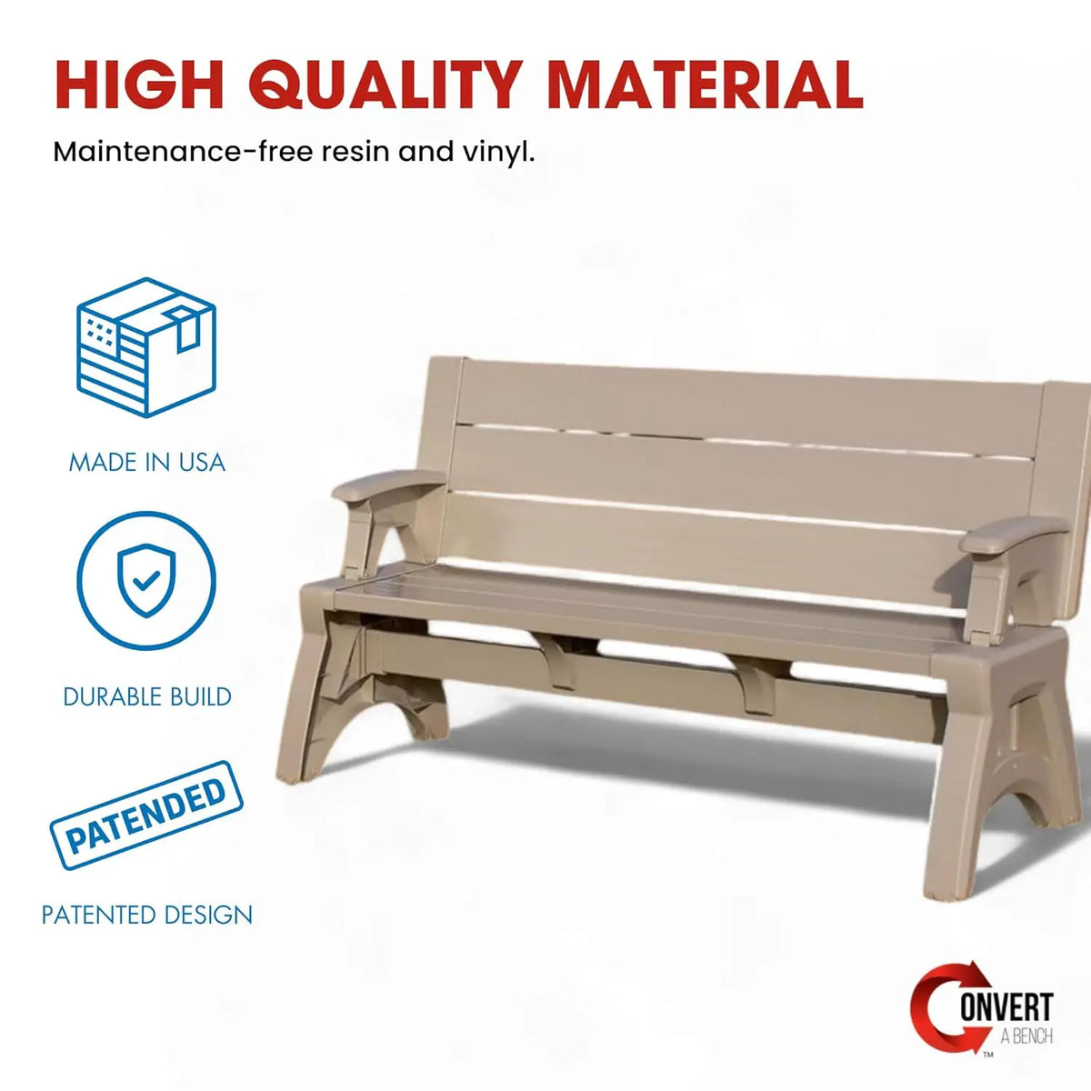 Convertible Bench Table Weather Resistant Vinyl Patio Furniture Easy Assembly