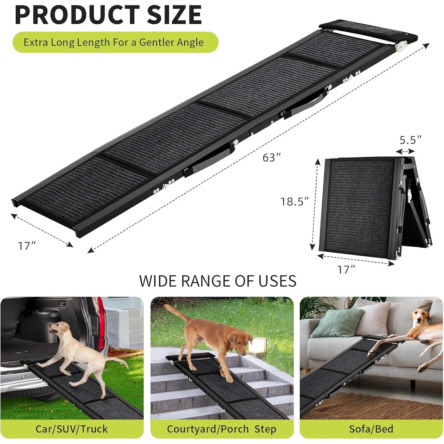 HiMiss Folding Dog Ramp For Large Dogs Non Slip Portable