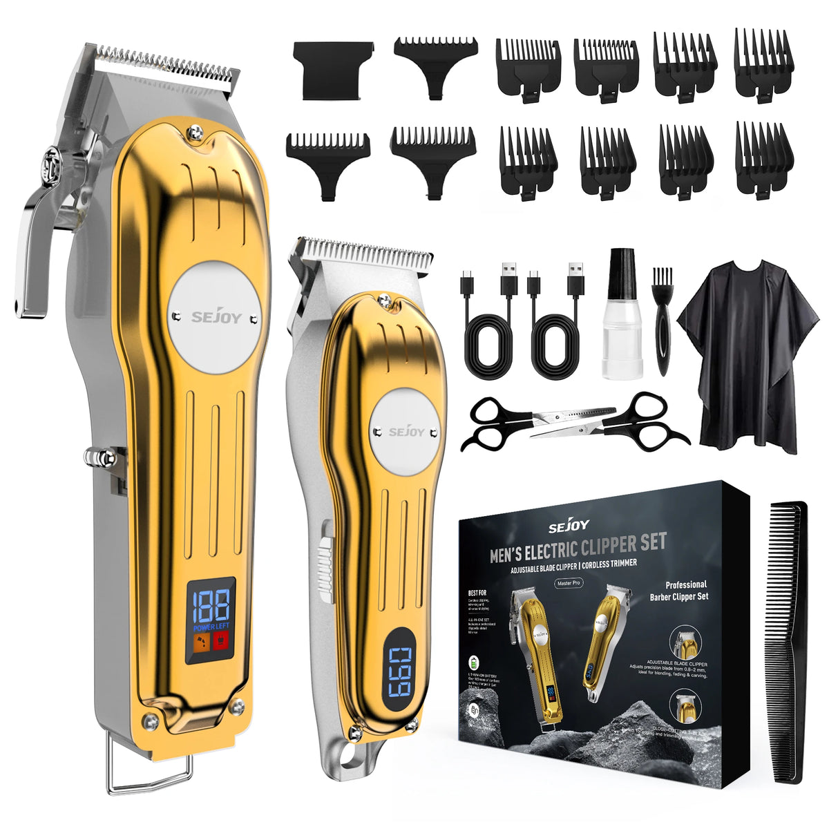 Sejoy Professional Rechargeable Cordless Hair Clipper Trimmer Set For Men