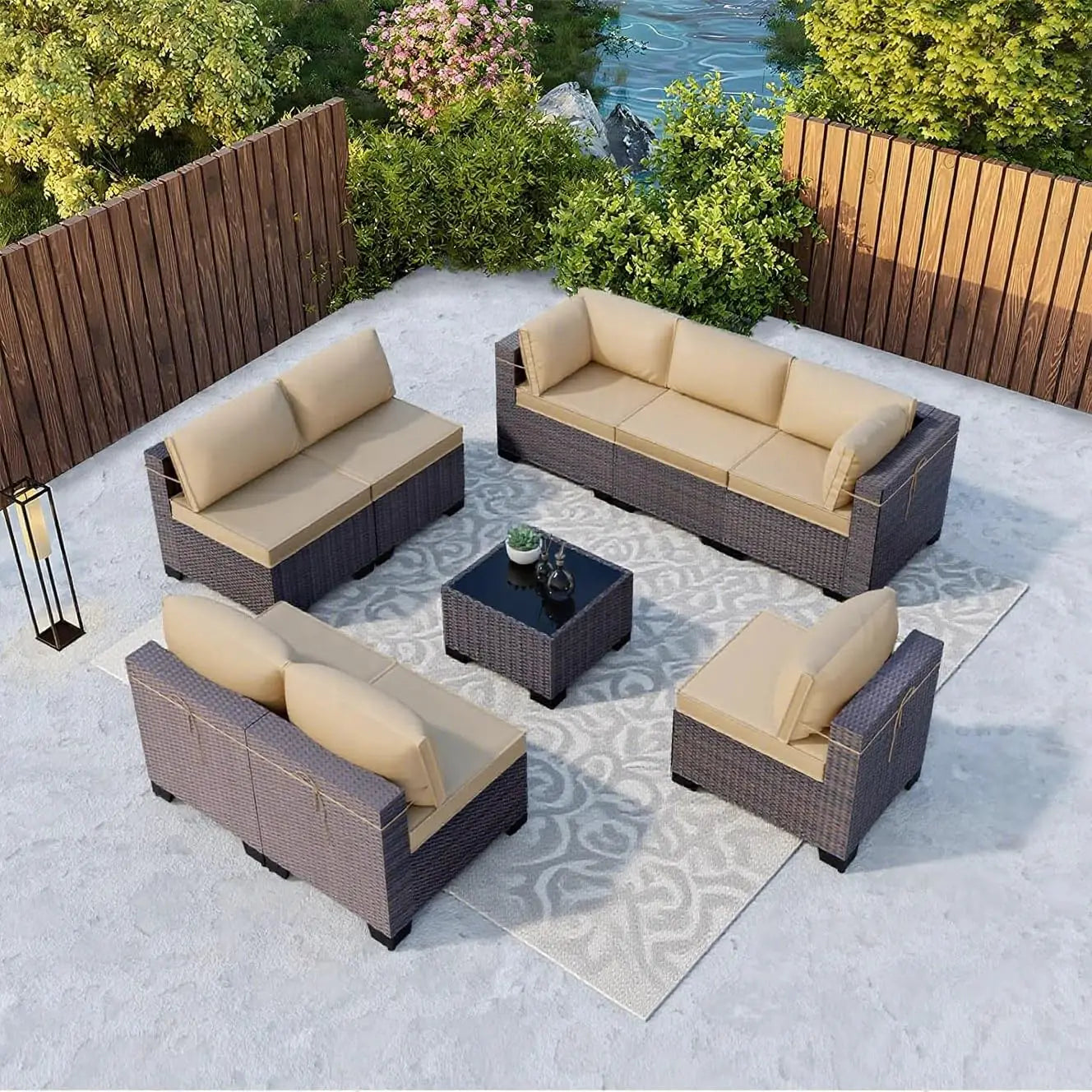 Outdoor Sectional Rattan Sofa Set Modern Garden Patio Furniture