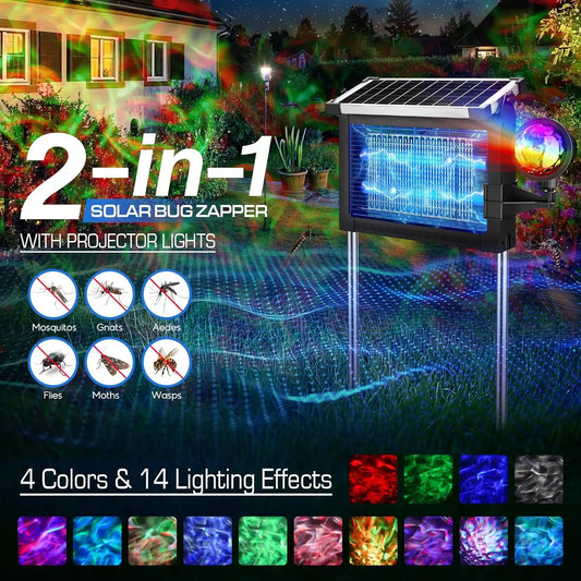 Solar Bug Zapper 4500V 2-In-1 Rechargeable With Projection Light IP66