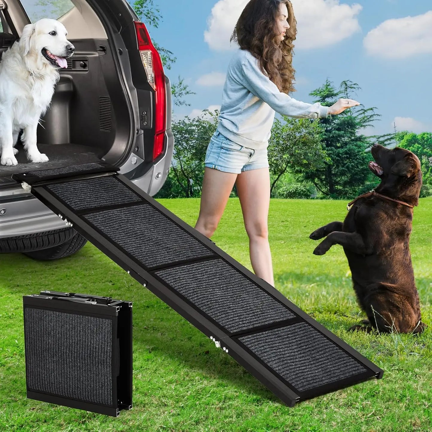 HiMiss Folding Dog Ramp For Large Dogs Non Slip Portable
