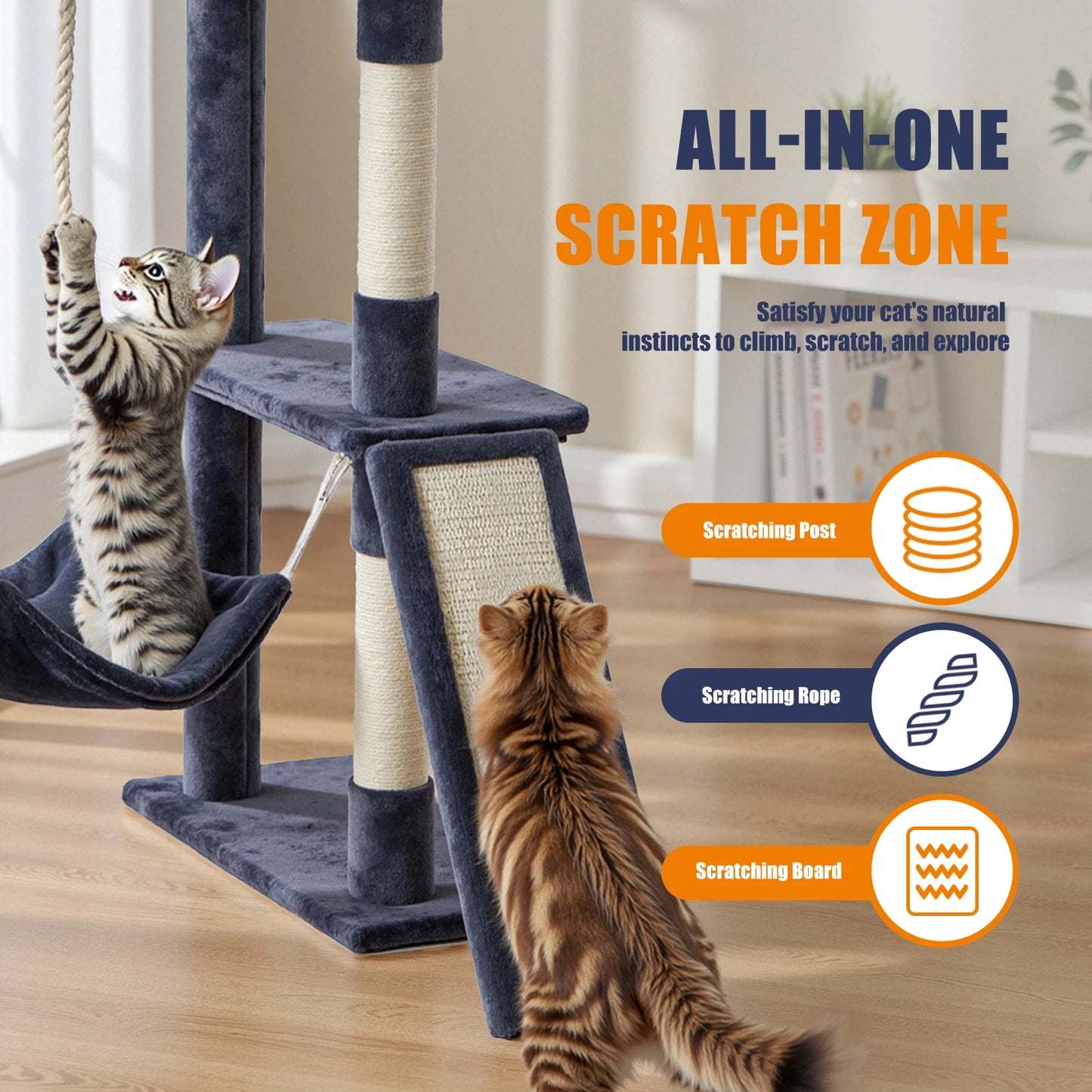 JHK Tall Cat Tree Climbing Tower With Sisal Scratching Posts
