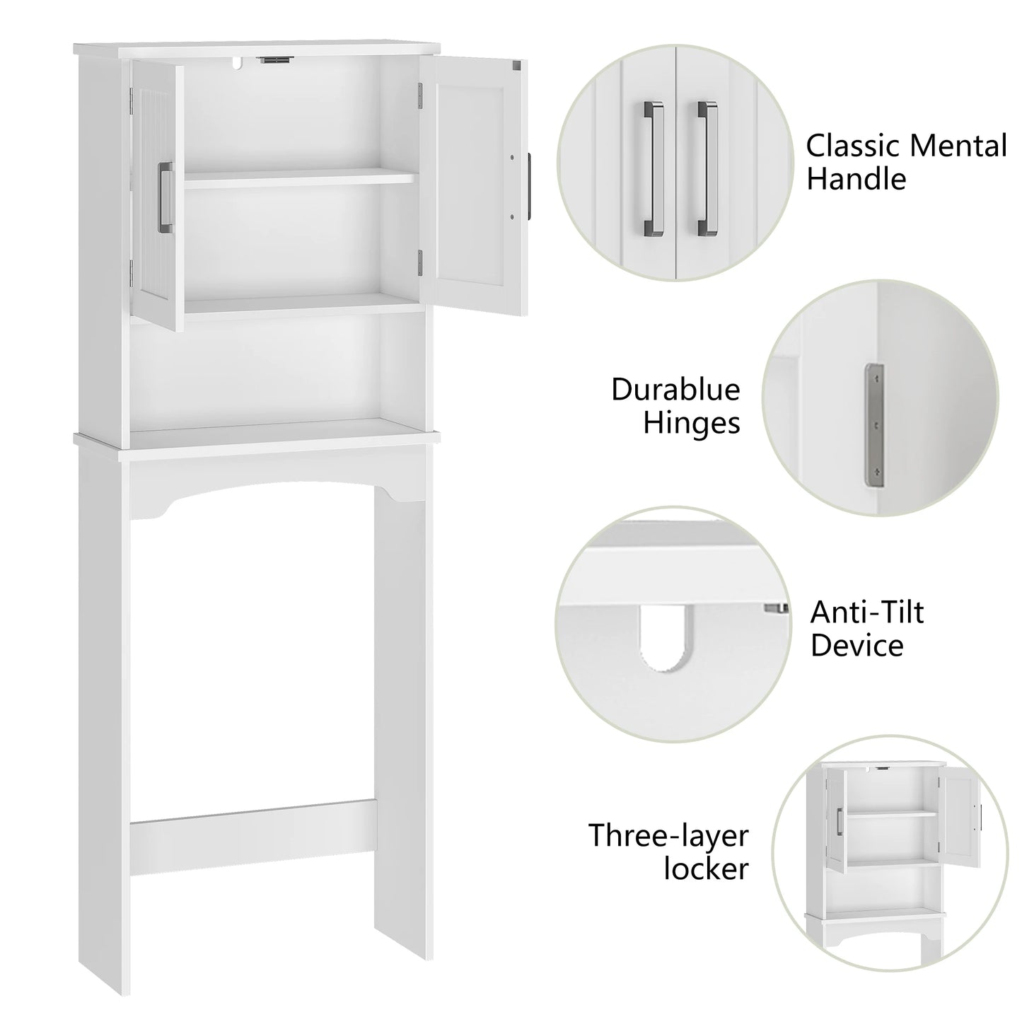 HiMISS Over Toilet Storage Cabinet With Double Doors Anti Tip