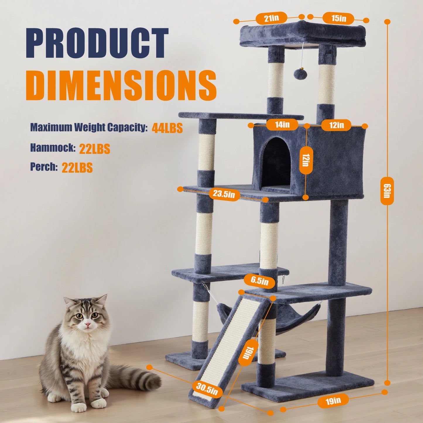 JHK Tall Cat Tree Climbing Tower With Sisal Scratching Posts
