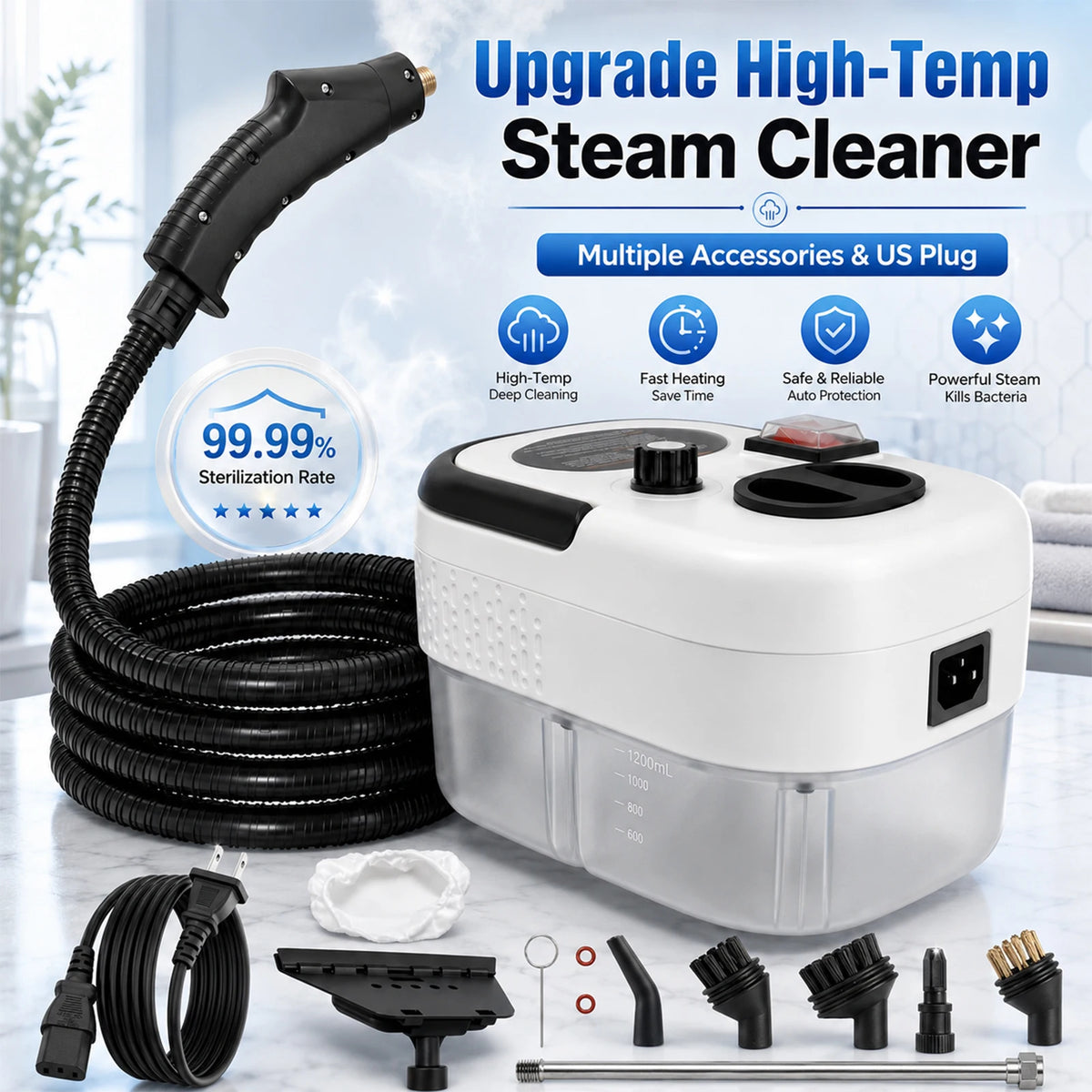 2500W Portable Handheld Steam Cleaner With Multiple Accessories Us Plug