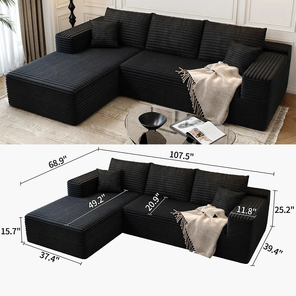YQXH Cloud Style Sectional Sofa With Corduroy Cover And Memory Foam Cushions