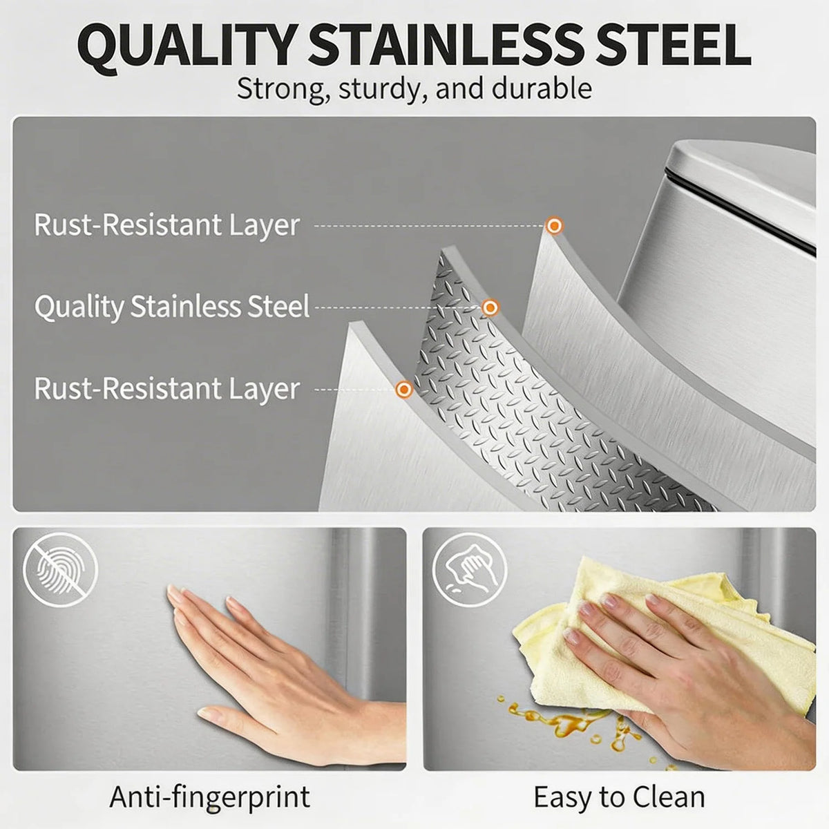 HiMISS Stainless Steel Pedal Bin With Fingerprint Proof Kitchen Lid