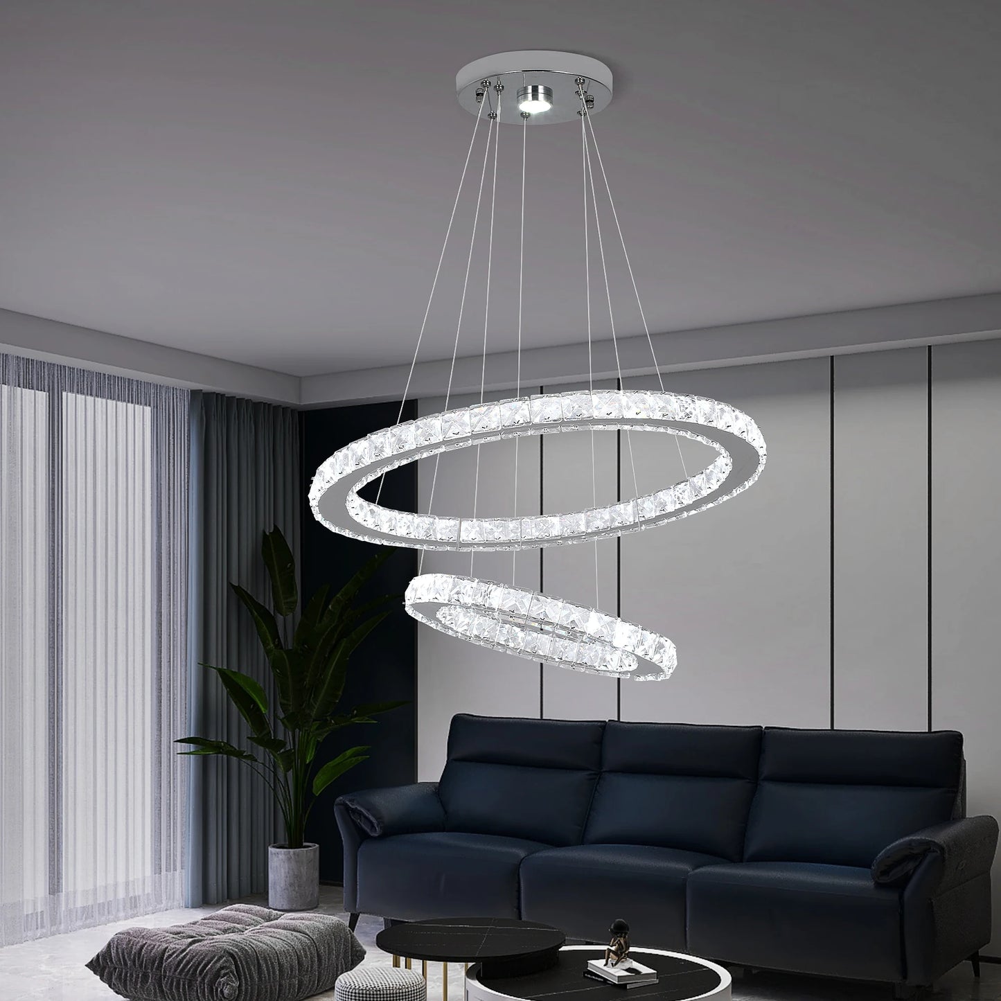 GreeLustr Modern Crystal Pendant Light Dimmable LED Ceiling Hanging Lamp