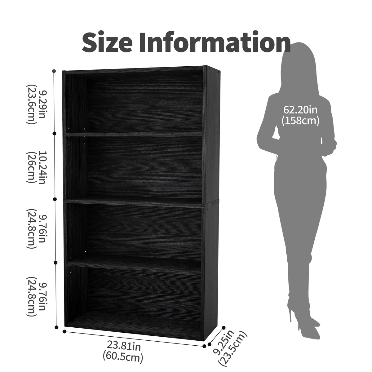 JHK 4 Tier Wooden Bookcase Tall Storage Rack Living Room