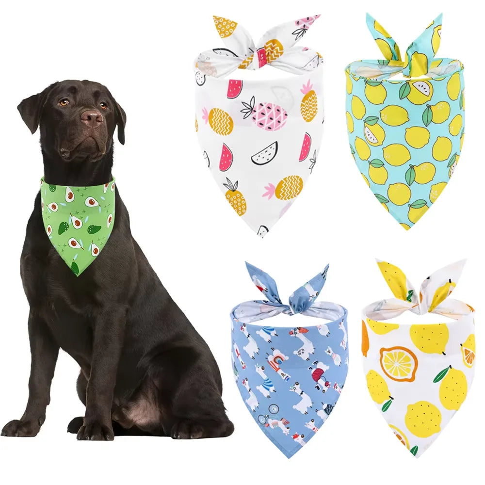 Soft Washable Fruit Floral Dog Bandana Adjustable Cloth Kerchief