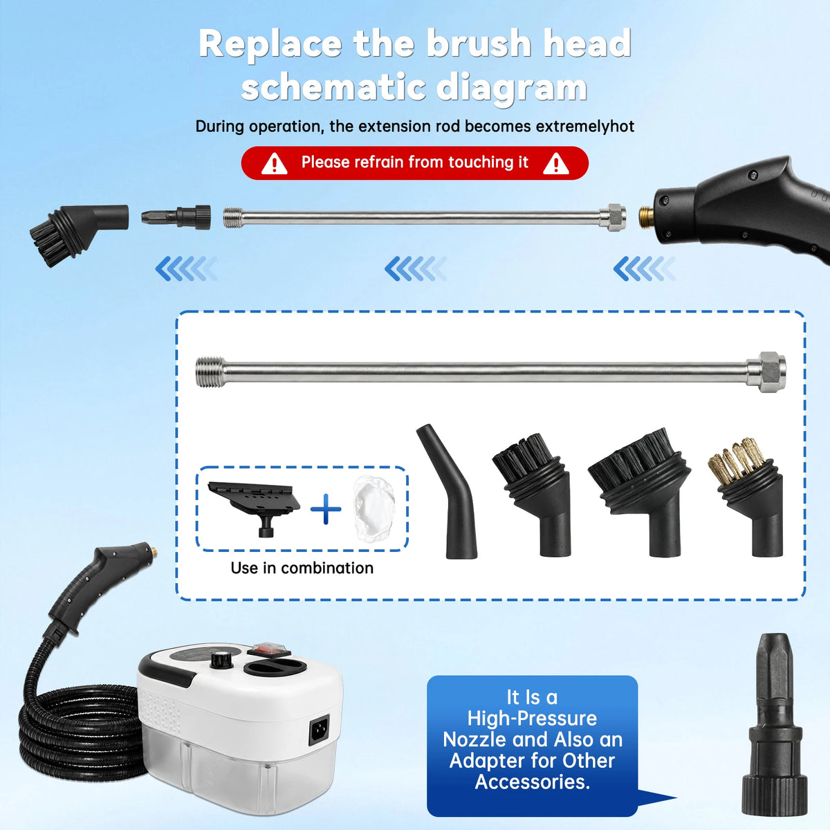 2500W Portable Handheld Steam Cleaner With Multiple Accessories Us Plug