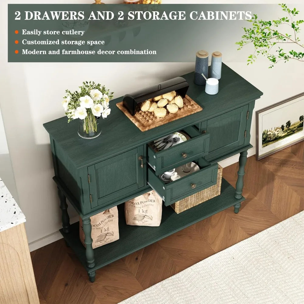 Retro Console Table With Drawers And Cabinets For Living Room