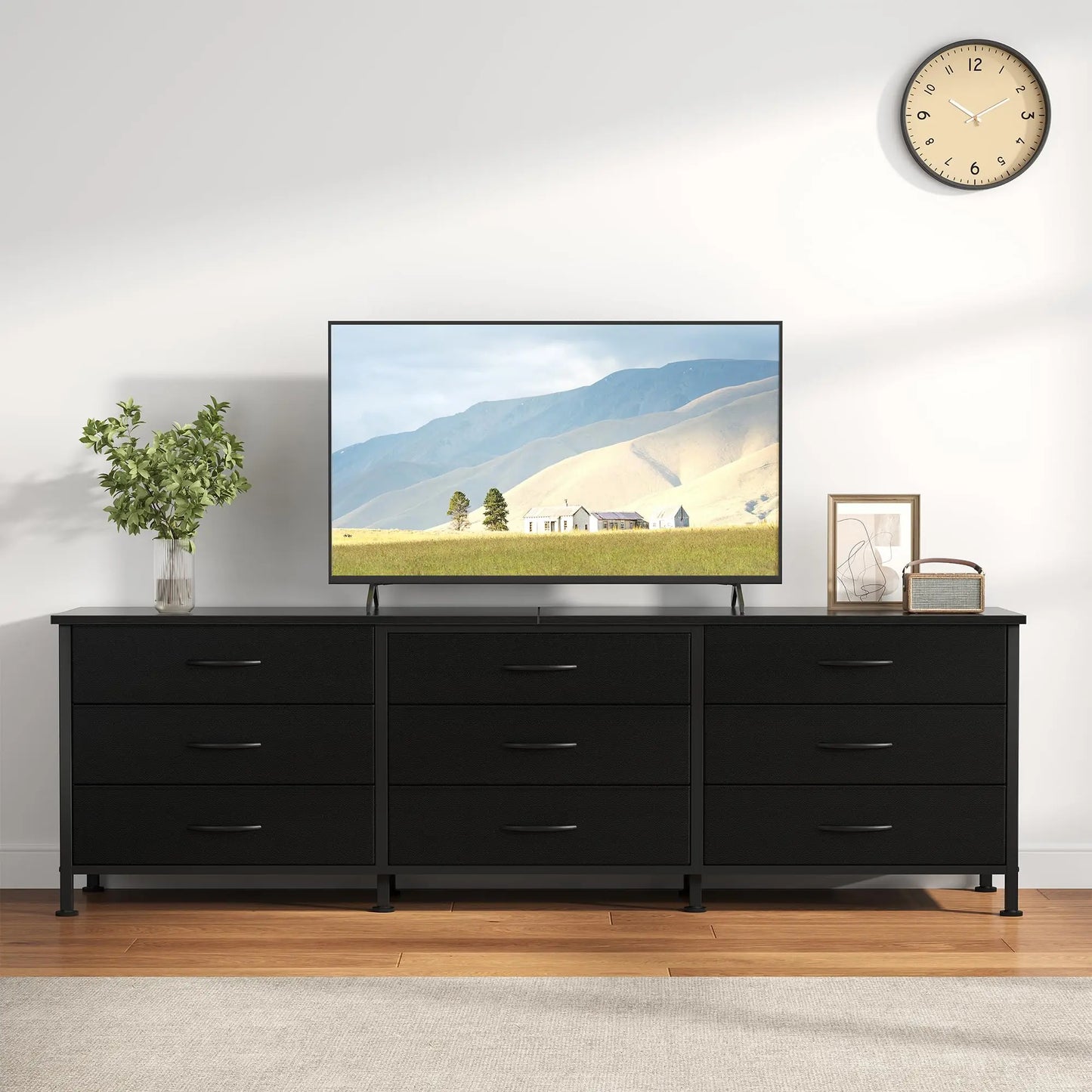 JHK Metal Frame Living Room Entertainment Center With Fabric Drawers