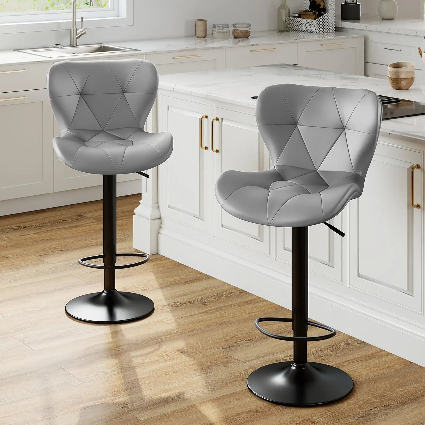 JHK Ergonomic Faux Leather Dining Chairs Adjustable Height Metal Frame