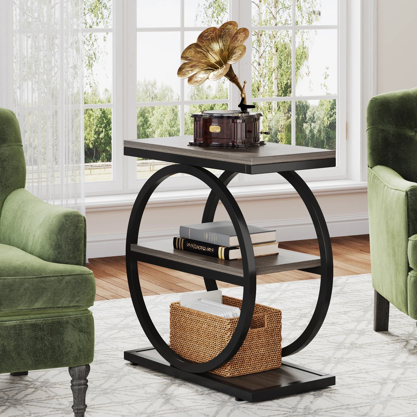 Tribesigns End Table With Shelves Narrow Industrial Side Table
