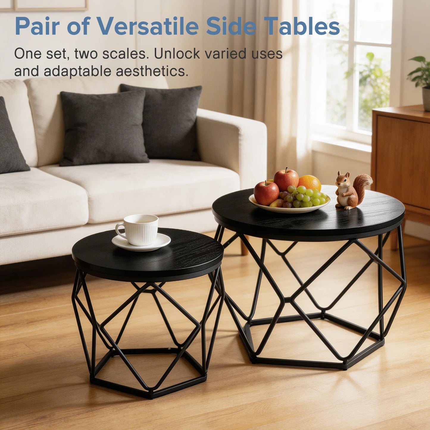 JHK Round Coffee Table Set Of 2 Nesting Hidden Storage