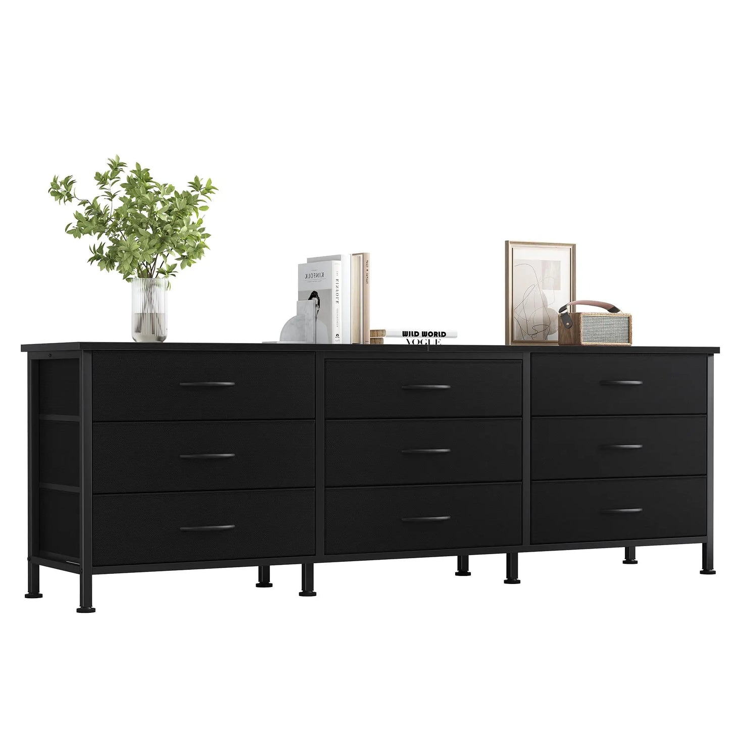 JHK Metal Frame Living Room Entertainment Center With Fabric Drawers