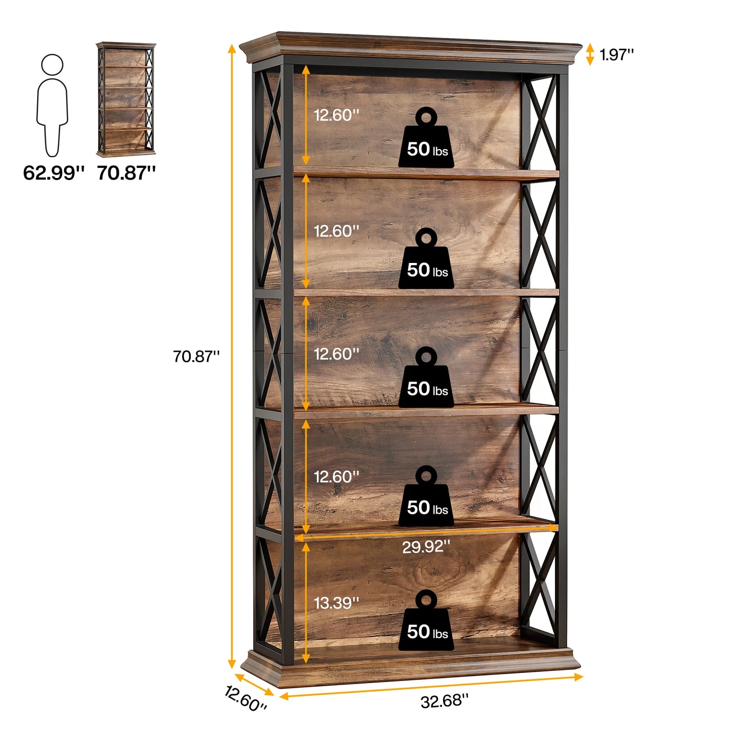 Tribesigns Industrial Wood Bookshelf Floor Standing Storage Shelves