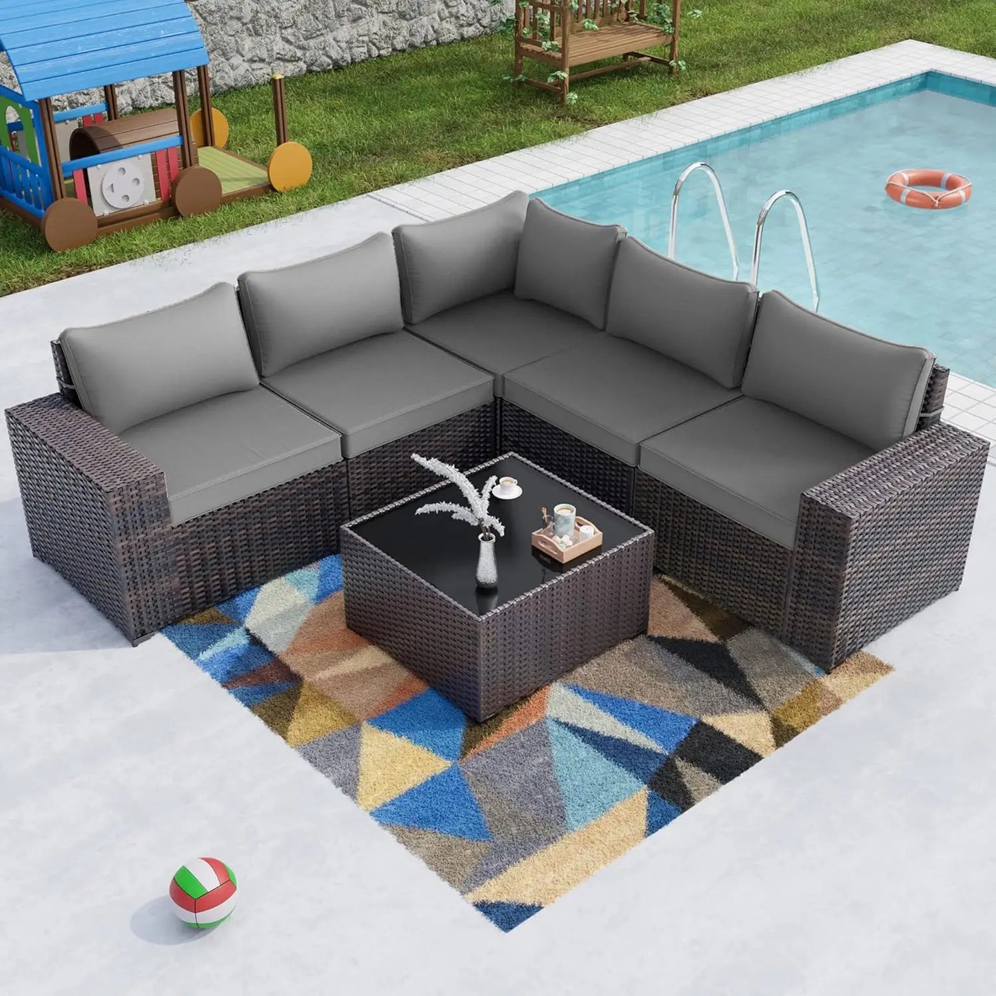 Outdoor Sectional Rattan Sofa Set Modern Garden Patio Furniture