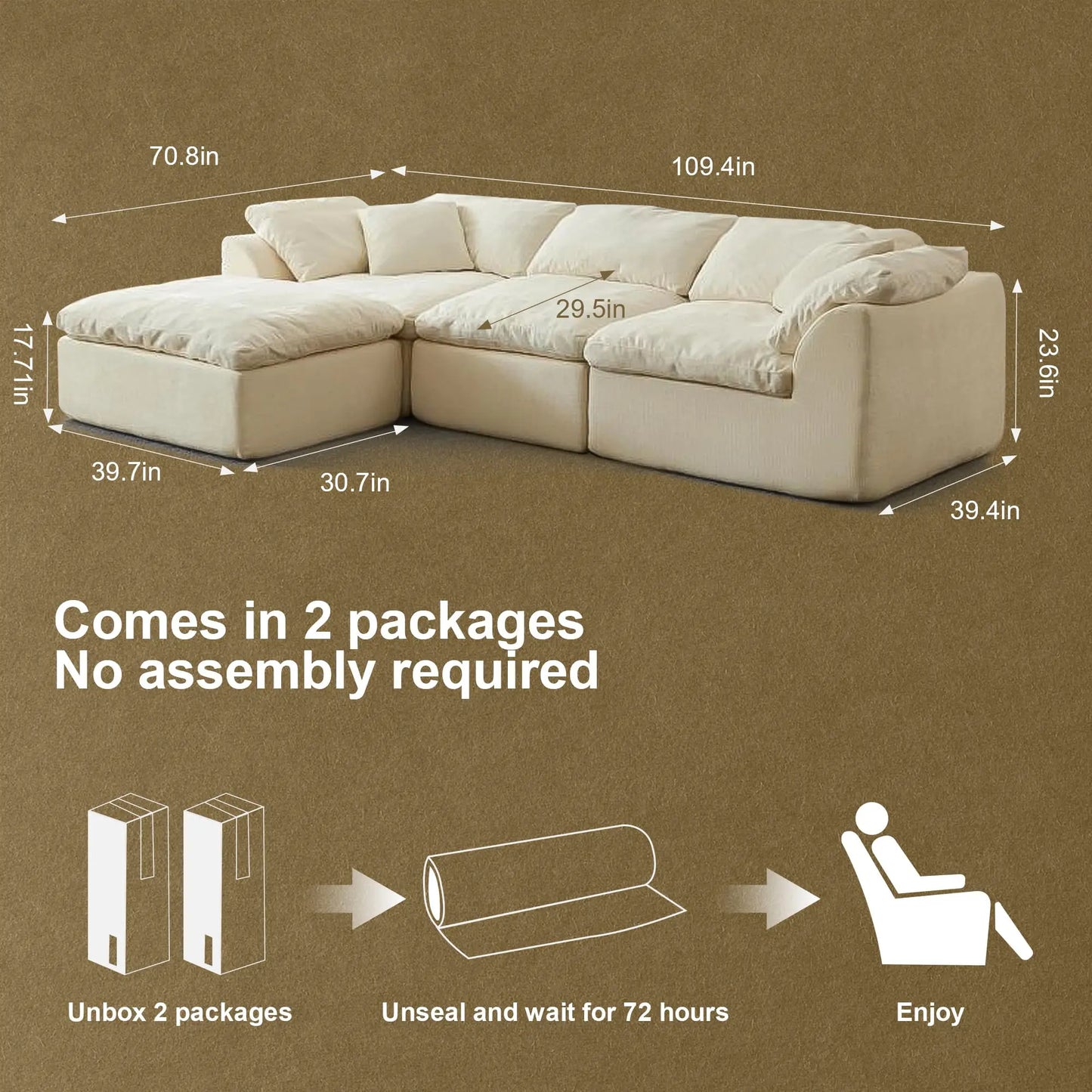 Yeflixvrau L-Shaped 3-Seater Modular Sofa With Ottoman