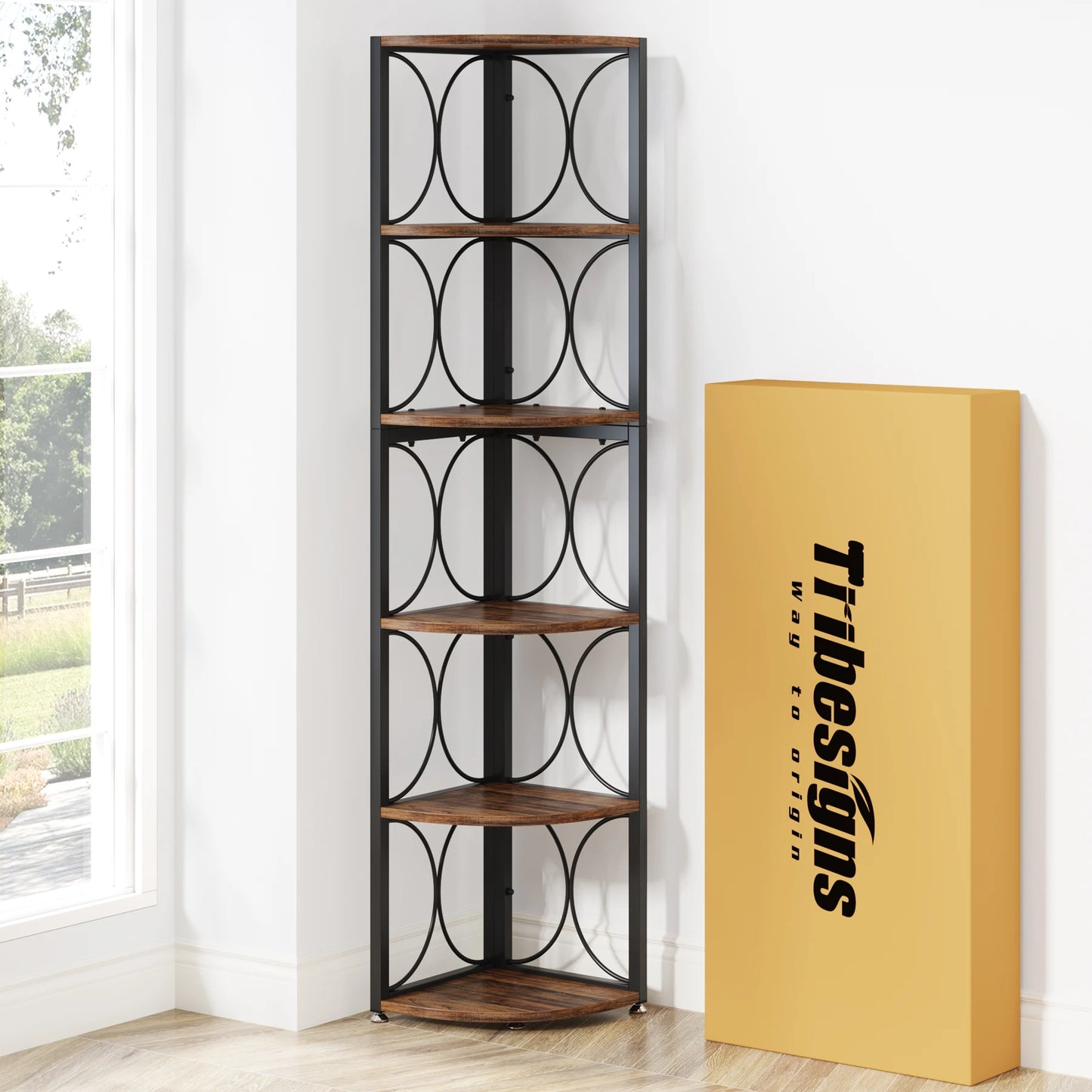Tribesigns 6 Tier Tall Corner Shelf Unit For Living Room