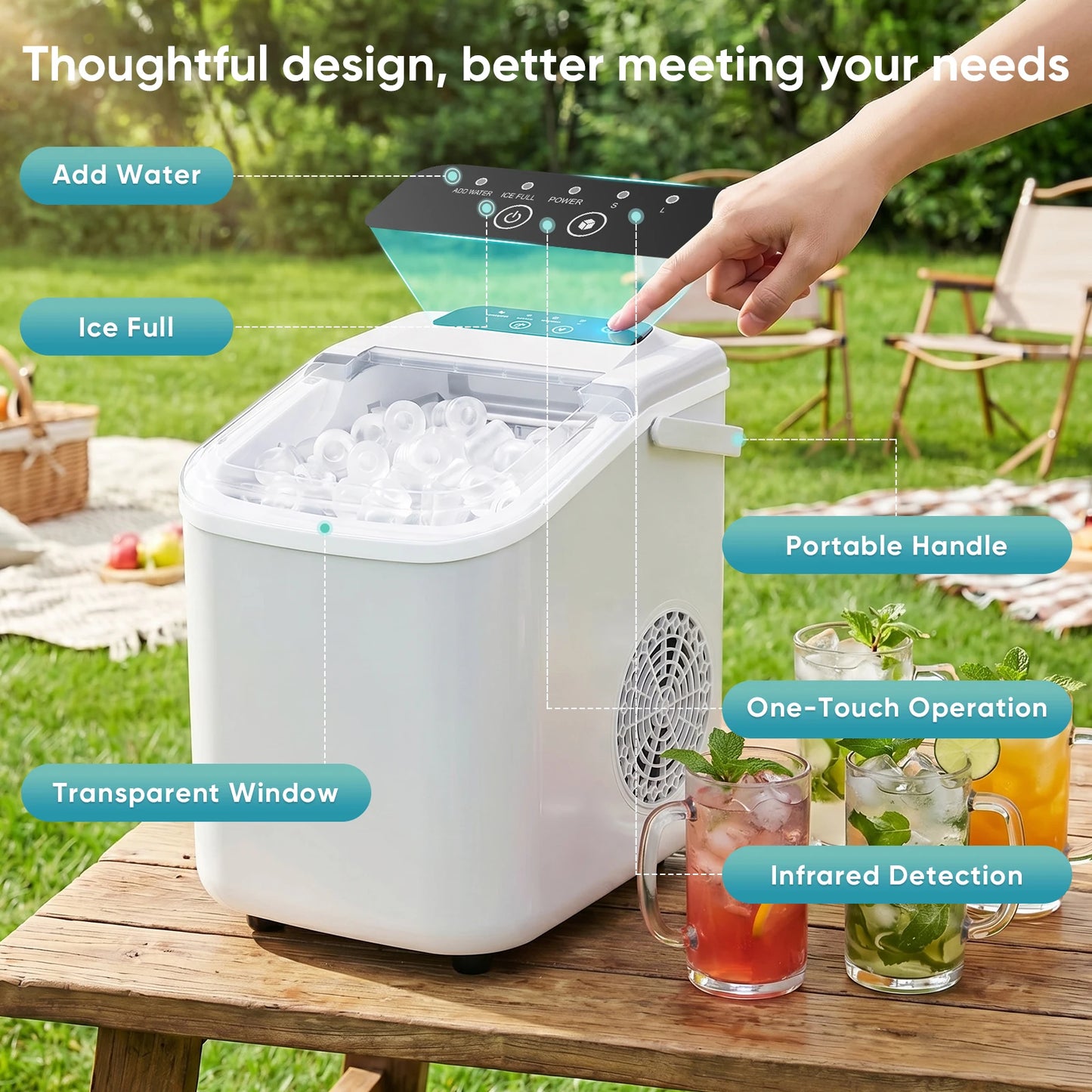 Countertop Portable Ice Maker With Scoop Handle For Home Kitchen