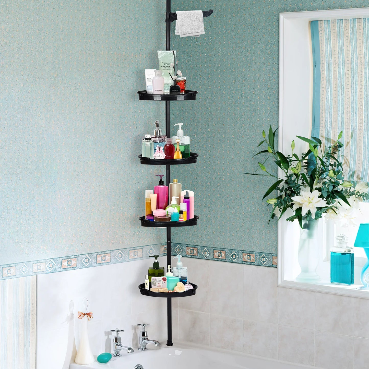 HiMISS Corner Shower Caddy Tension Pole Four Tier Storage Organizer