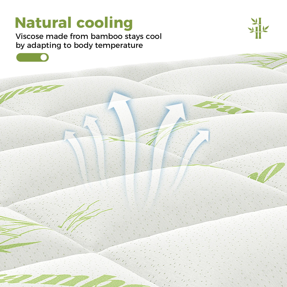 JHK Bamboo Fiber Mattress Topper Deep Pockets Cooling Breathable Comfort