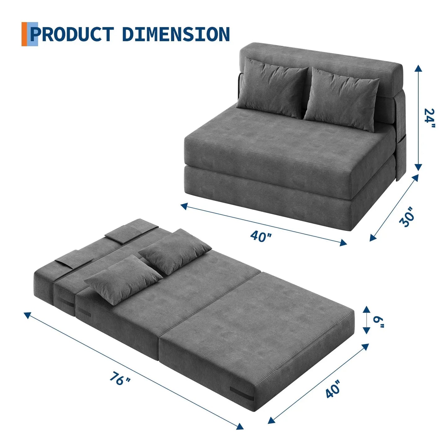 HobbyLane 4-in-1 Folding Sofa Bed Corduroy Sleeper