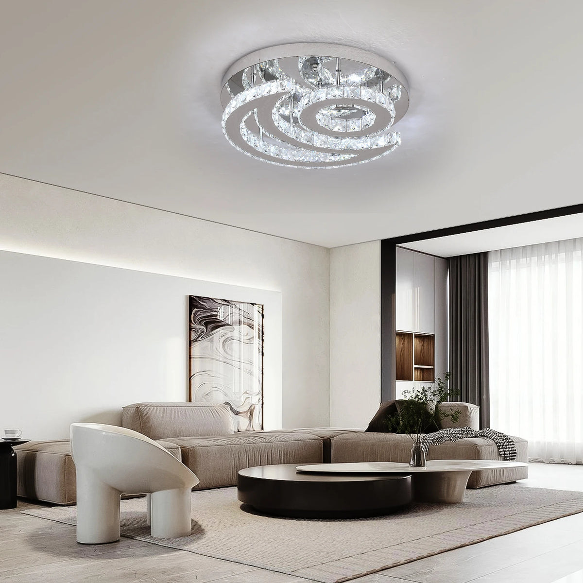 GreeLustr Crystal LED Sun Moon Ceiling Chandelier Fixture Living Room