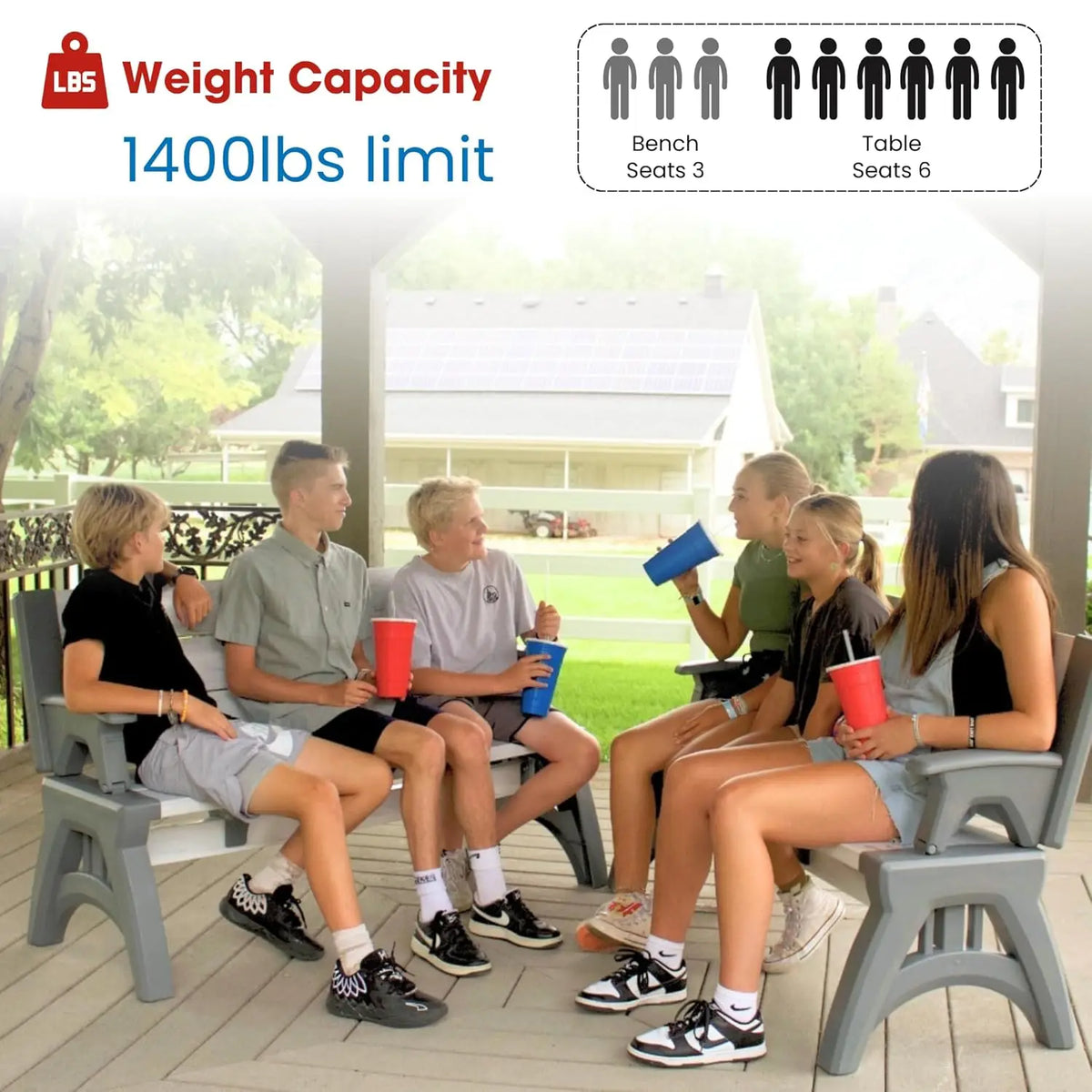 Convertible Bench Table Weather Resistant Vinyl Patio Furniture Easy Assembly