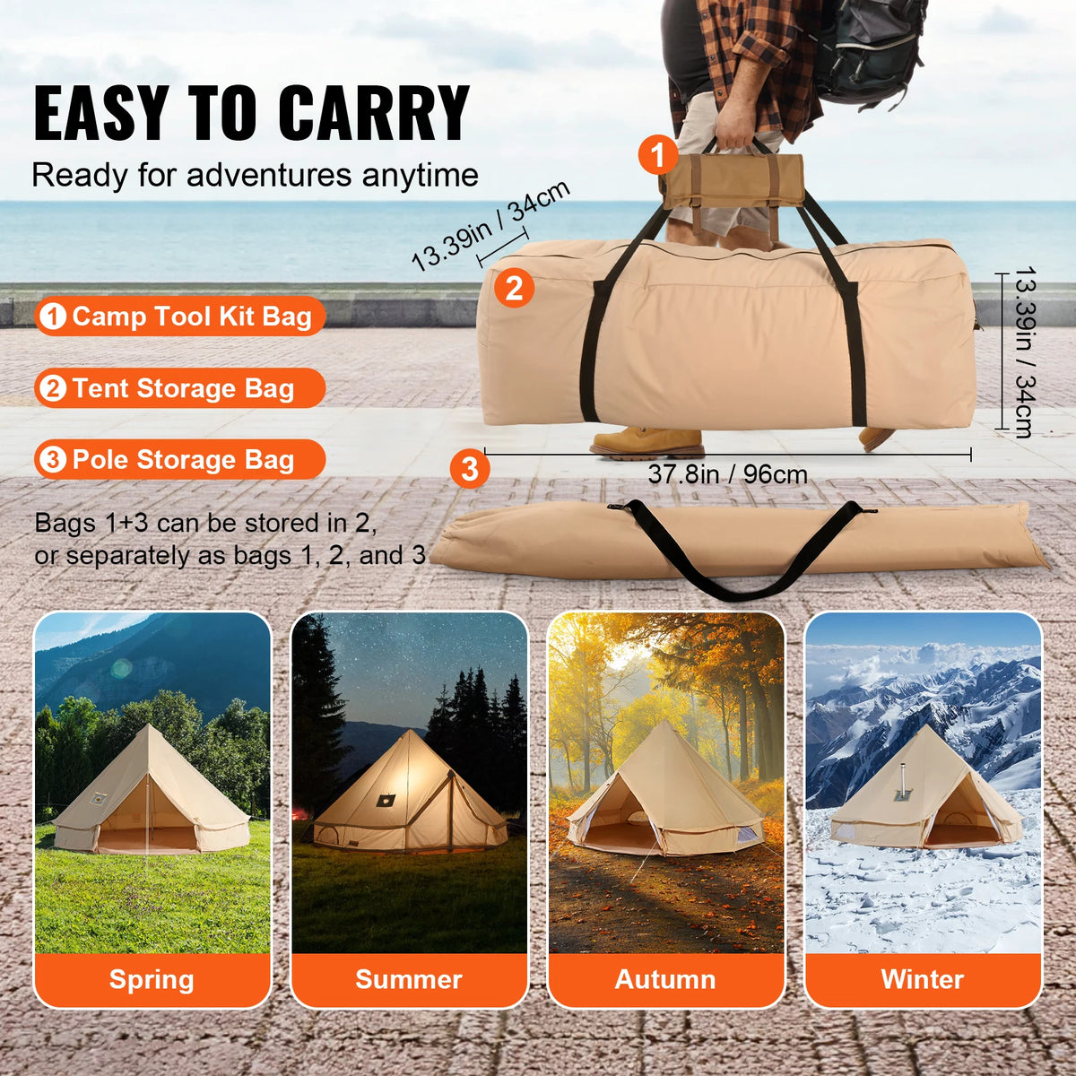 SucceBuy Breathable Canvas Bell Tent Stove Port For Season Camping