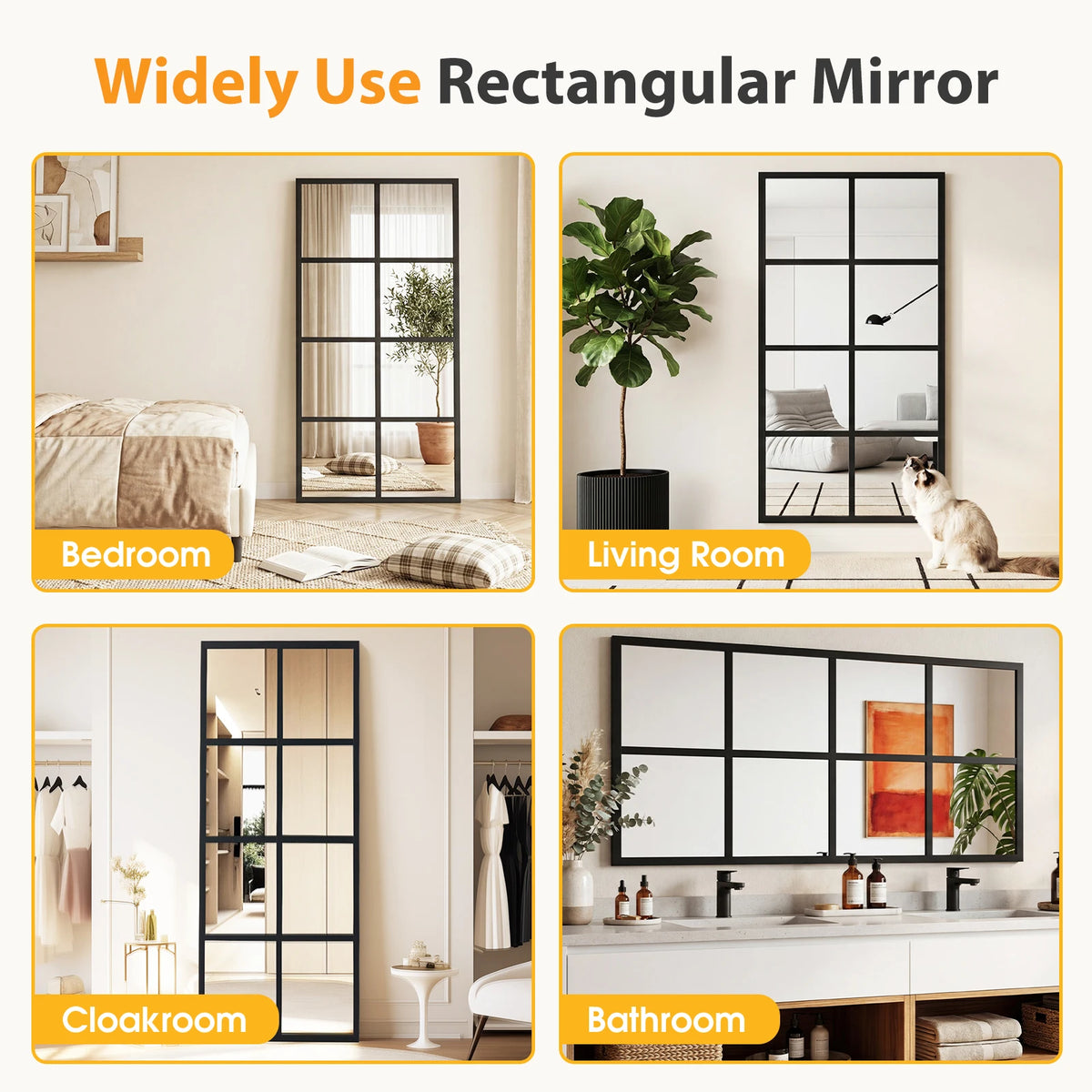 JHK Full Body Wall Mirrors Metal Framed Rectangle Window Decor