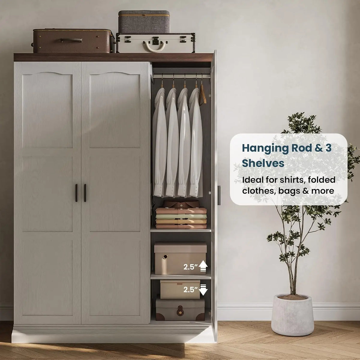 3 Door Armoire Wardrobe With Mirror Bedroom Furniture Storage Solution