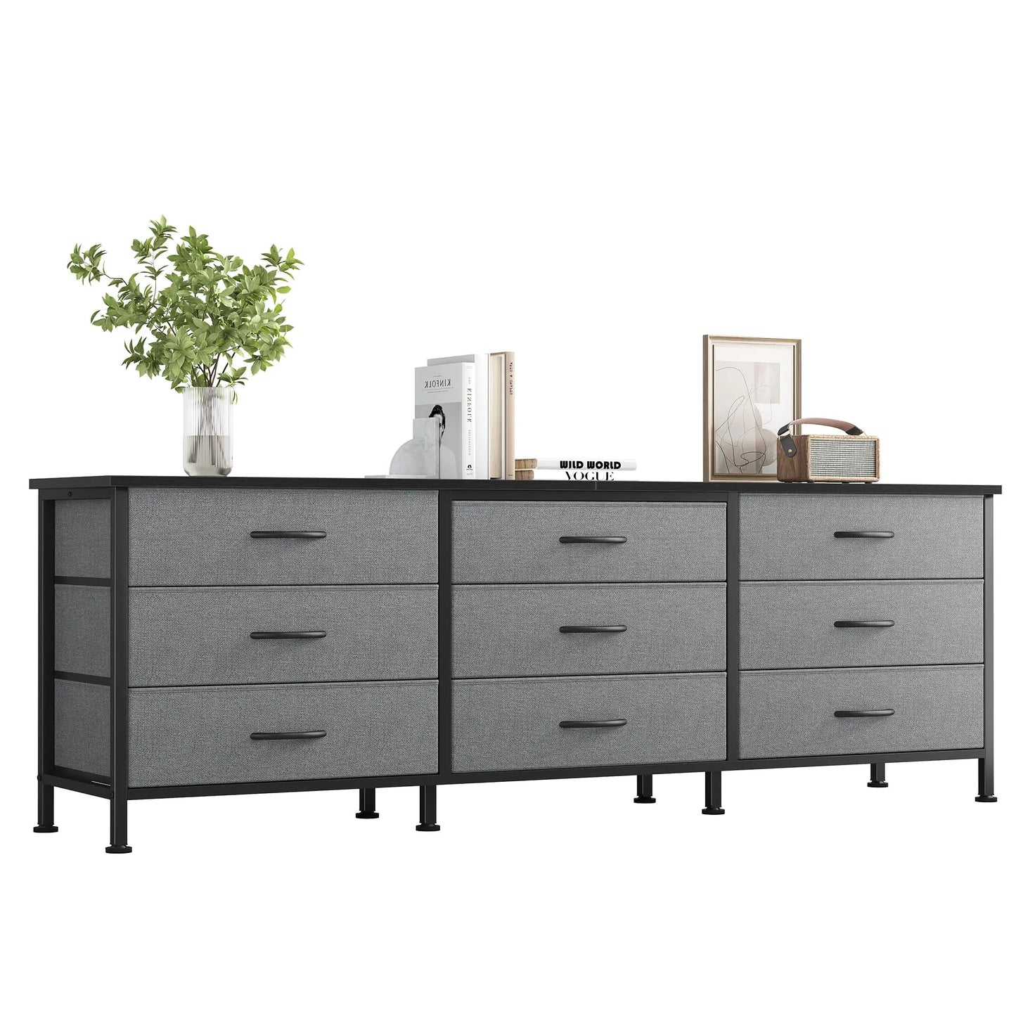 JHK Metal Frame Living Room Entertainment Center With Fabric Drawers