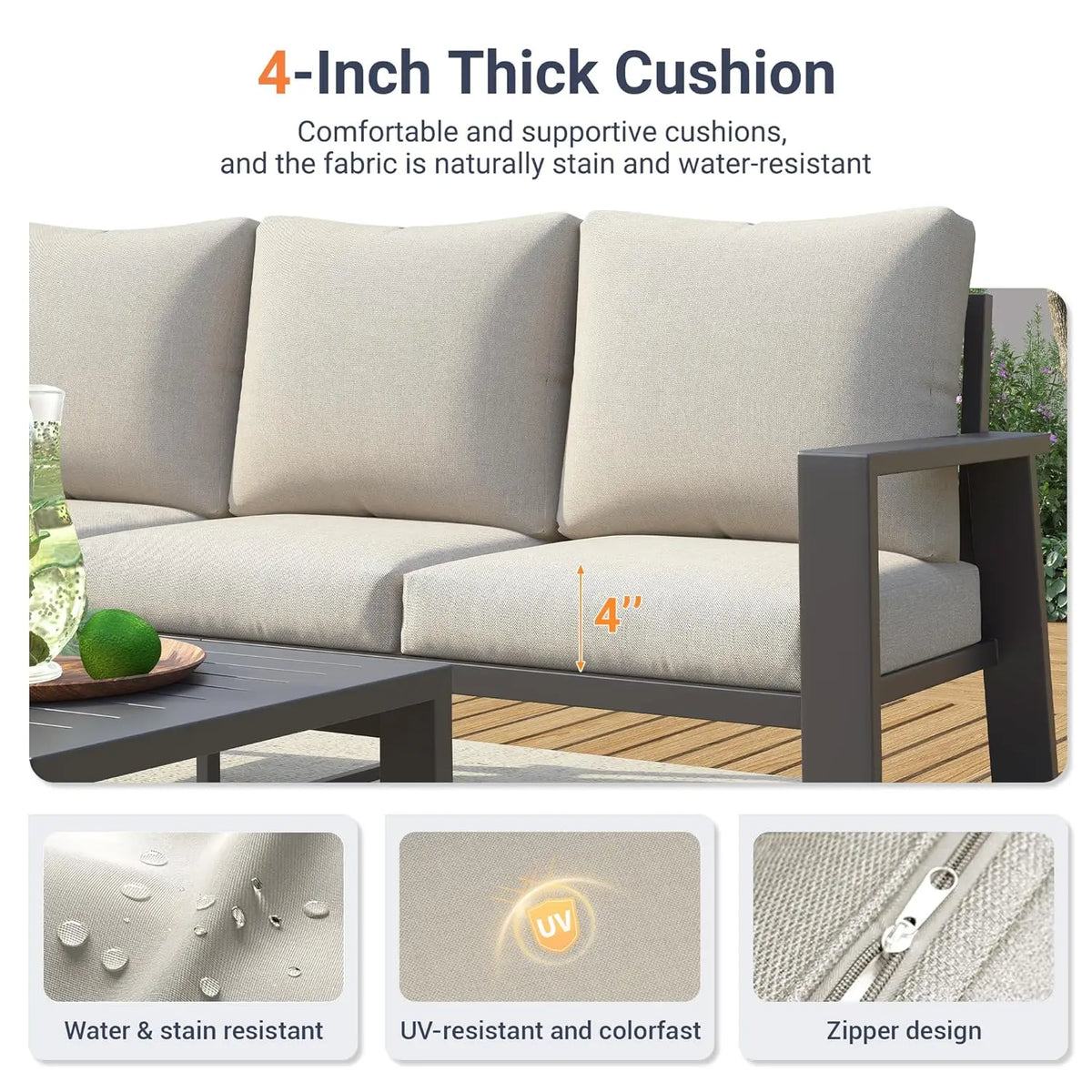 Aluminum Patio Furniture Set Outdoor Sectional Seating With Coffee Table
