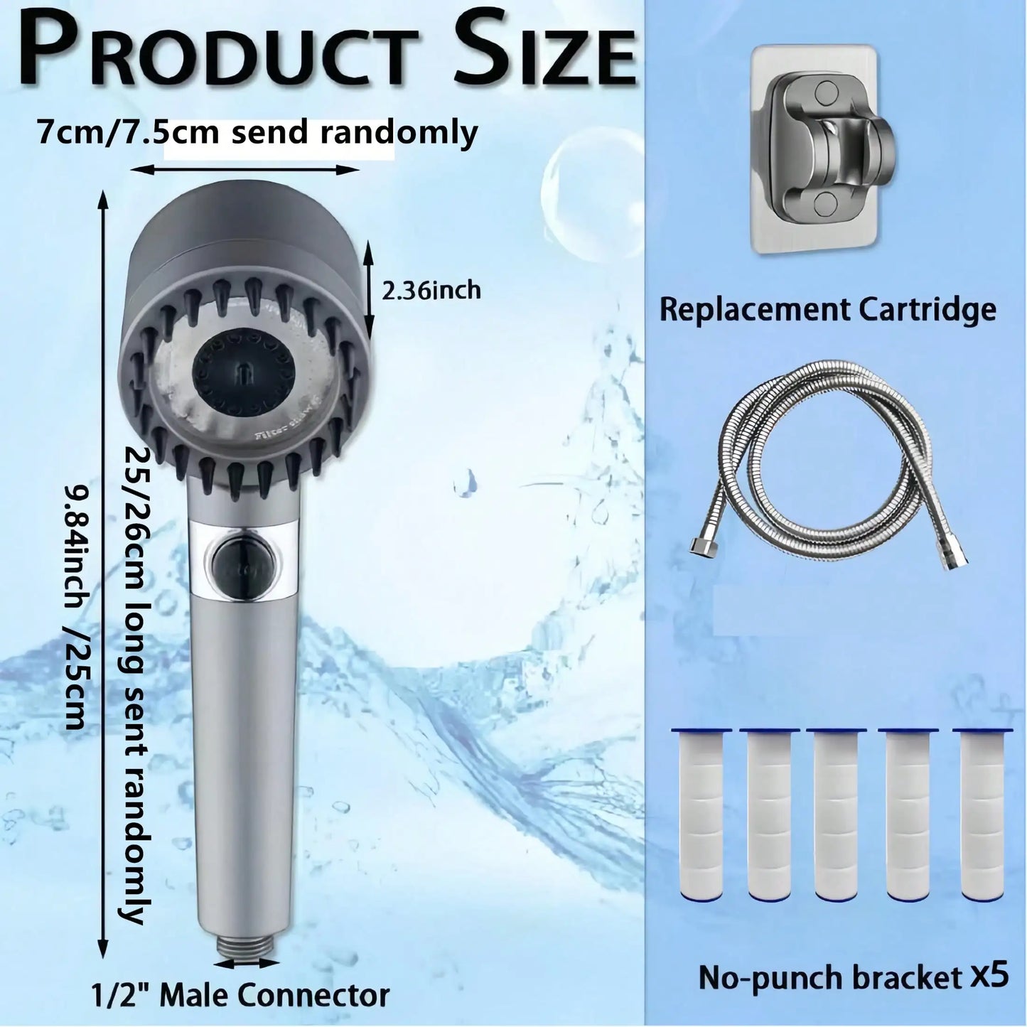 Filtered Rain Shower Head 15 Replacement Filters Wall Mounted ABS