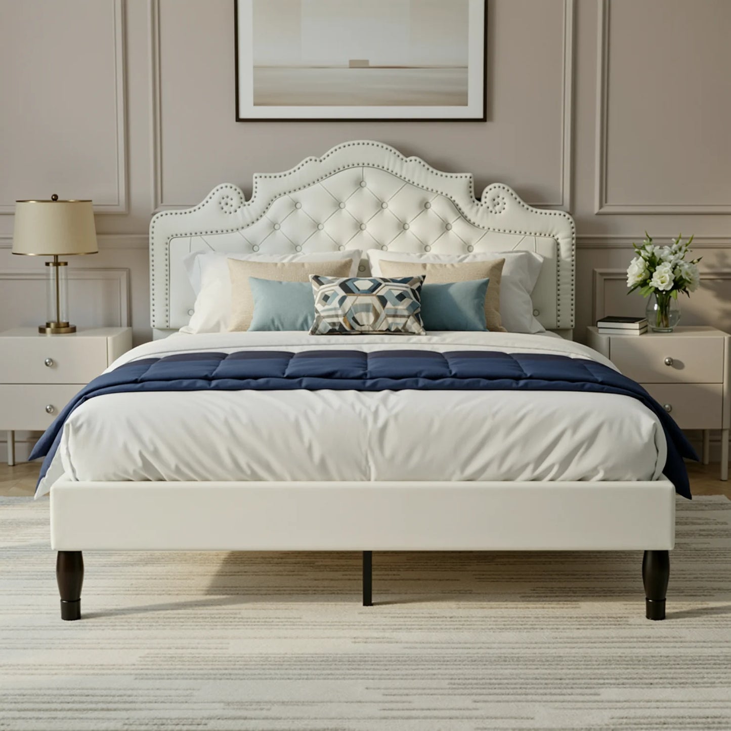 HOOMIC Velvet Bed Frame With Adjustable Tiara Headboard And Diamond Tufting