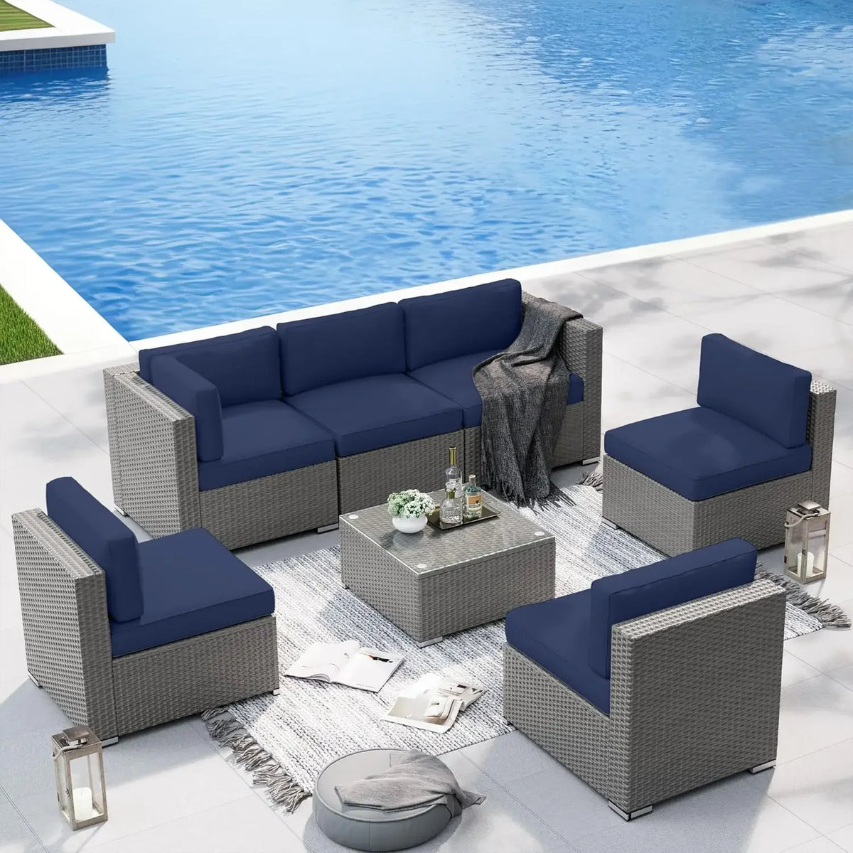 Modern Outdoor Patio Furniture Sectional Sofa With Coffee Table Wicker