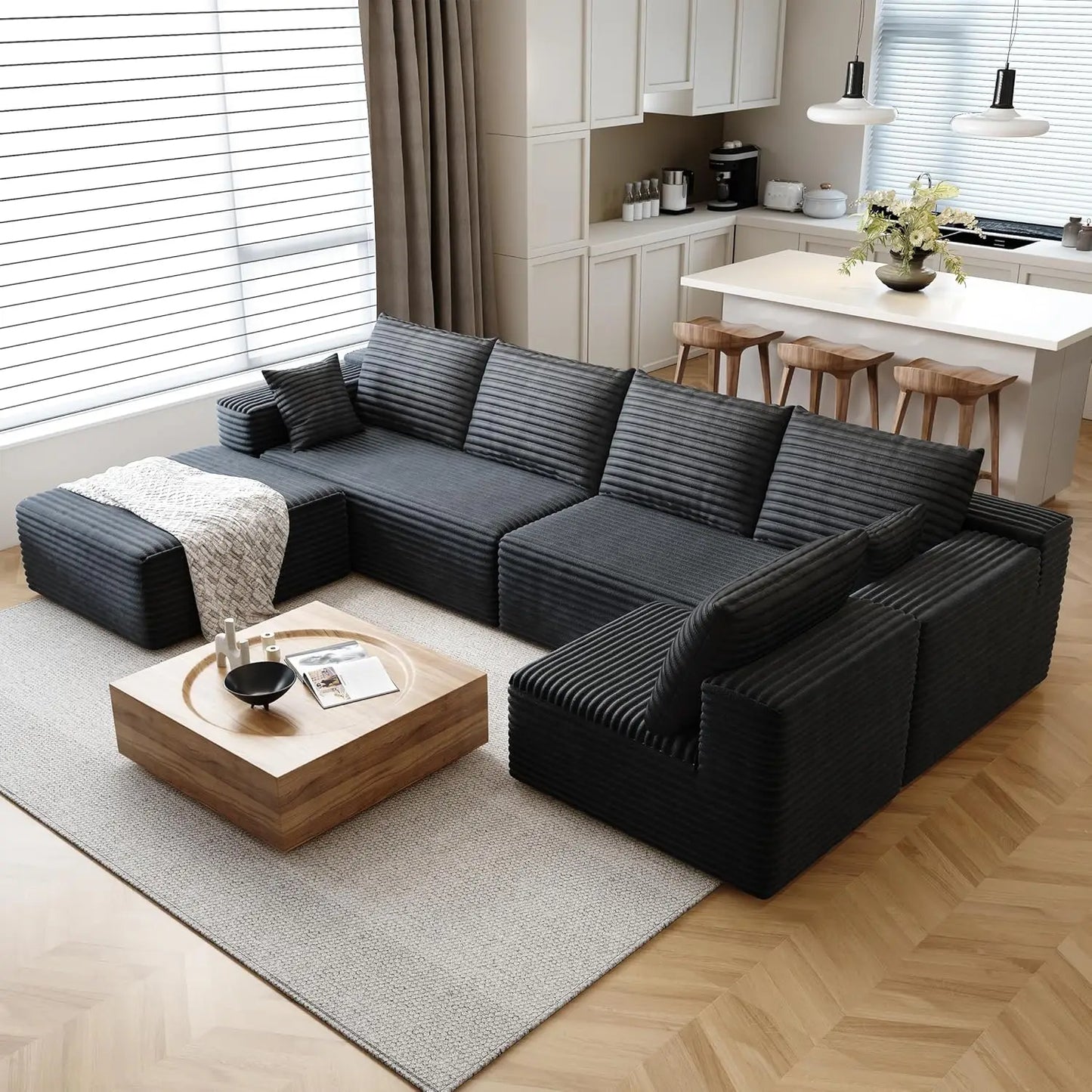 YQXH Cloud Style Sectional Sofa With Corduroy Cover And Memory Foam Cushions