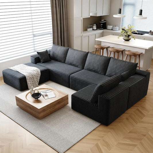 YQXH Cloud Style Sectional Sofa With Corduroy Cover And Memory Foam Cushions