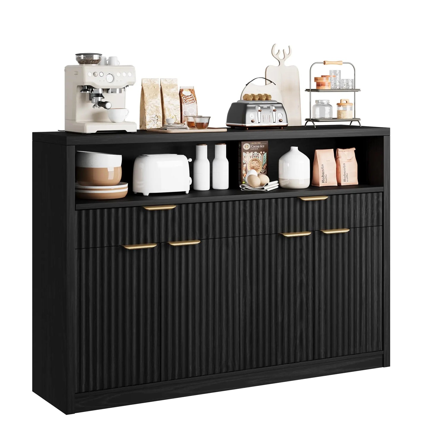 HiMISS Boho Rectangular Coffee Table With Rattan Storage