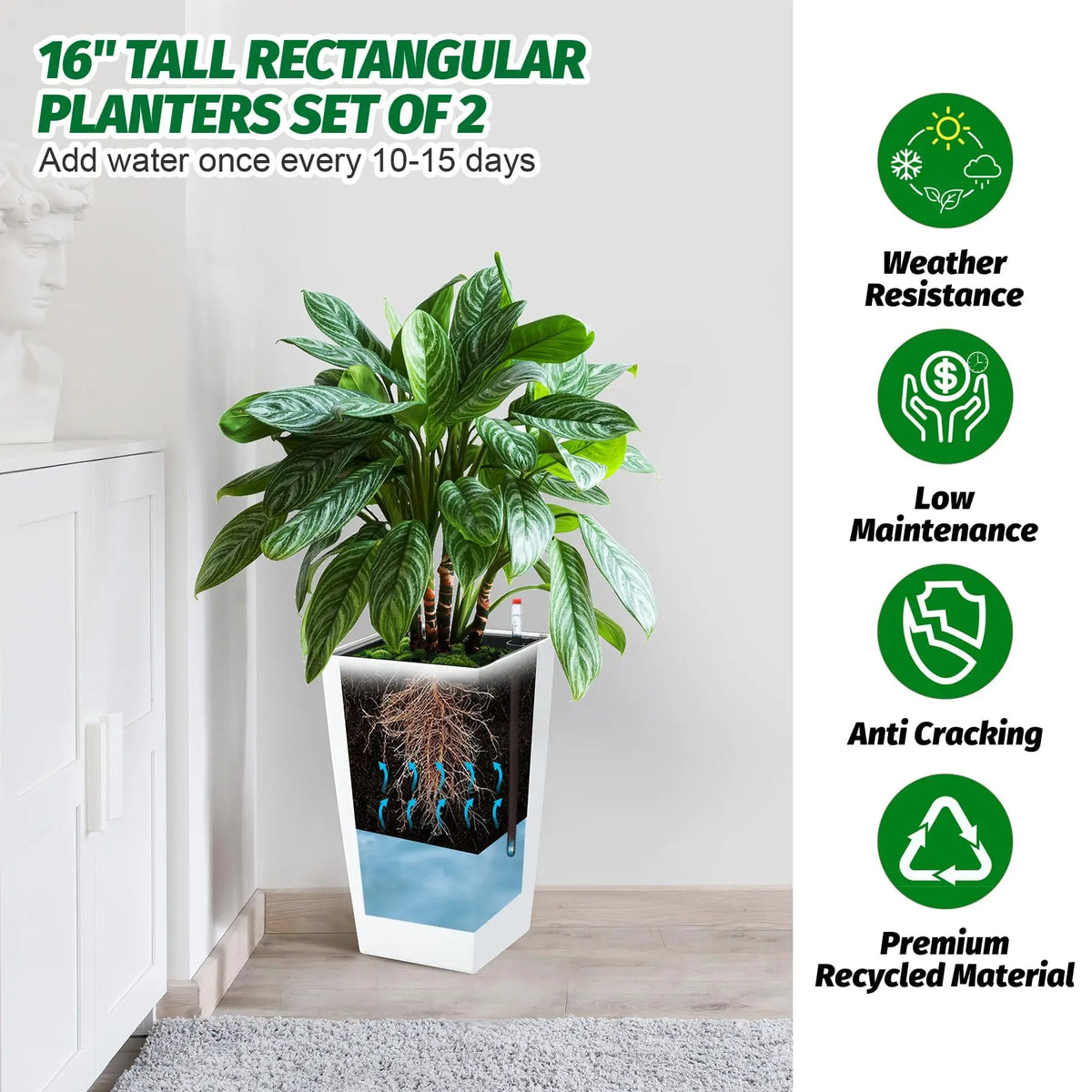 HiMISS Self Watering Planters Set Two For Indoor Outdoor Garden