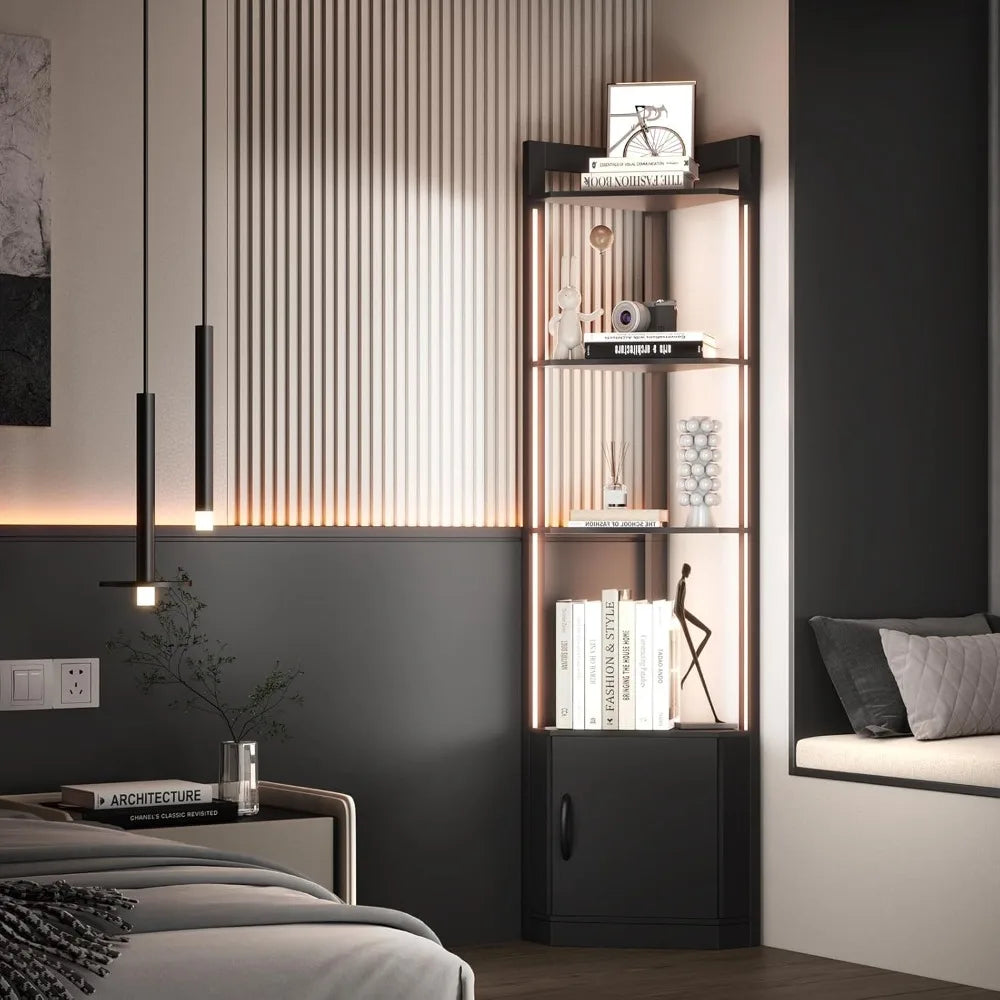 Corner Display Cabinet With RGB LED Lights And Remote Control