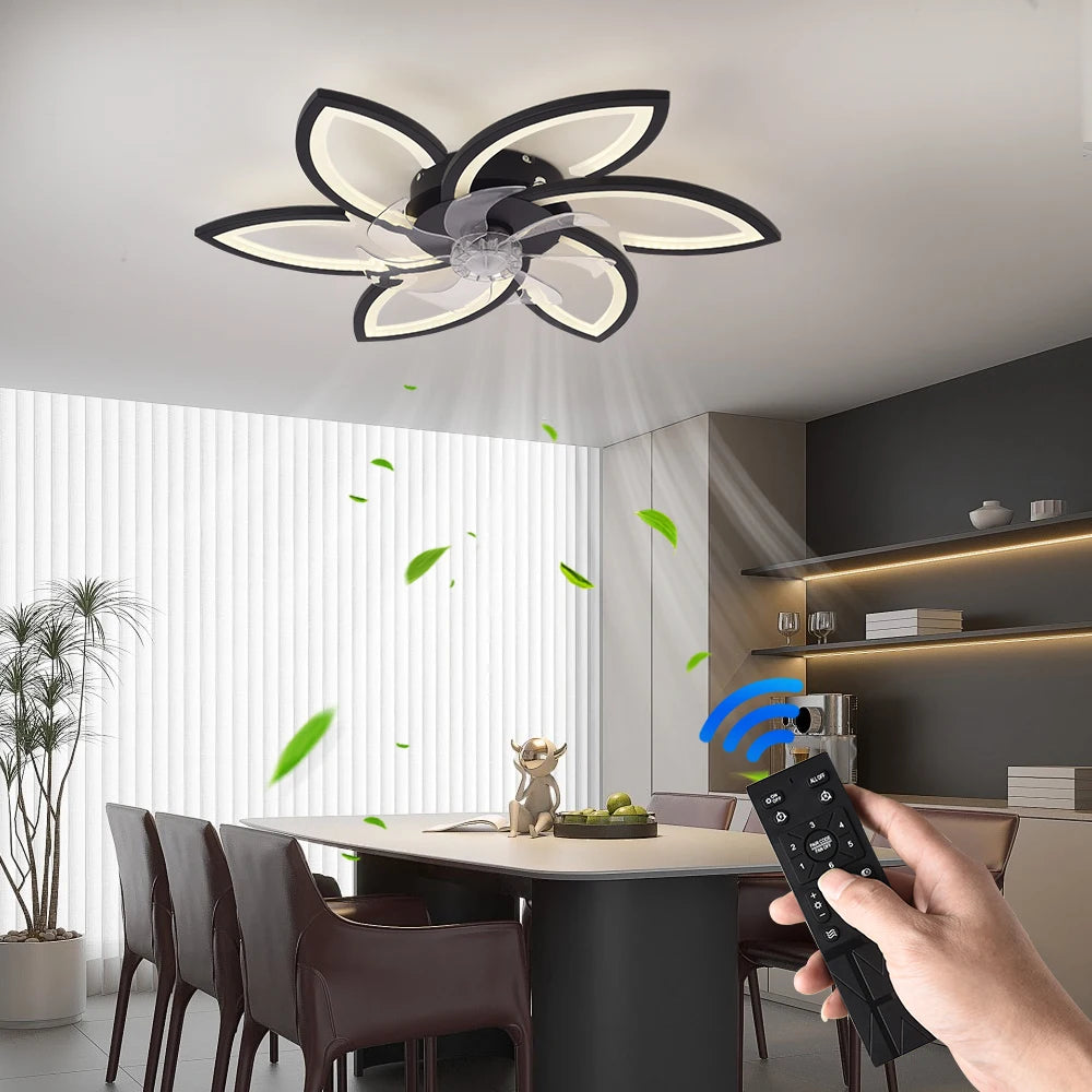 Modern Dimmable Flower Shape Ceiling Fan With Remote Control Timing